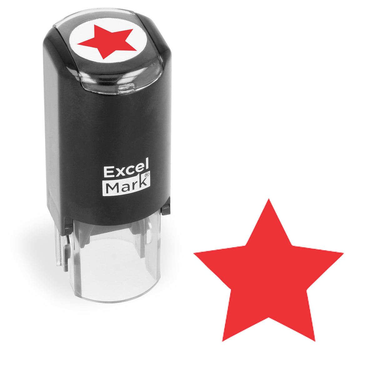 ExcelMark Round Teacher Stamp – Solid Star in Red Ink