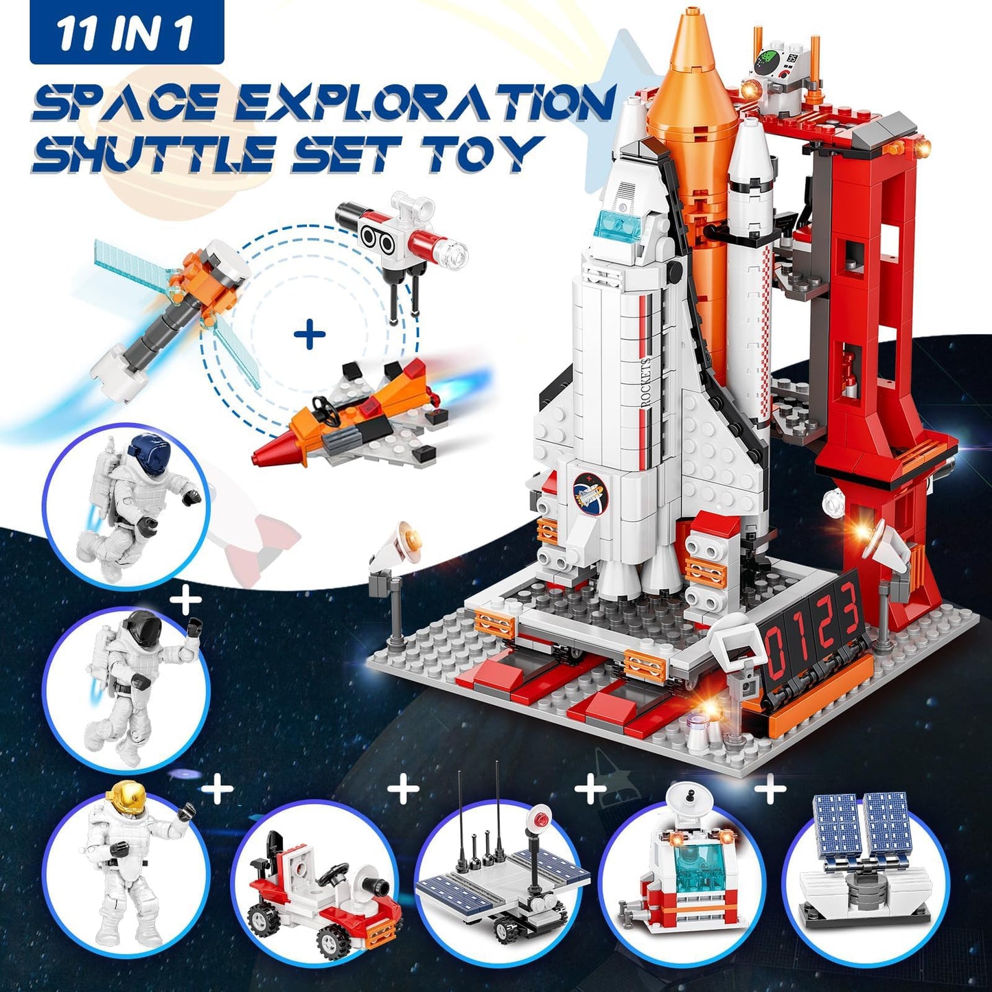 EXCOUP Space Exploration Shuttle Toys – 12-in-1 STEM Aerospace Building Kit (855 Pcs)