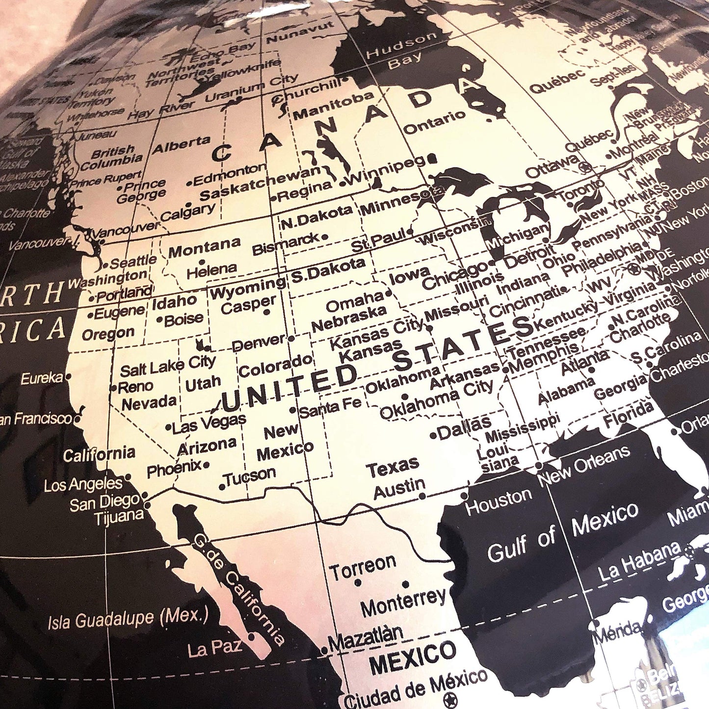 Exerz 12-Inch World Globe Black with Stainless Steel Arc & Base | Modern Desk Decor