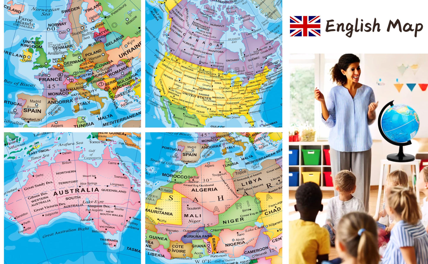 Exerz 12-Inch World Globe – Self-Assembled Educational Political Map for Classroom