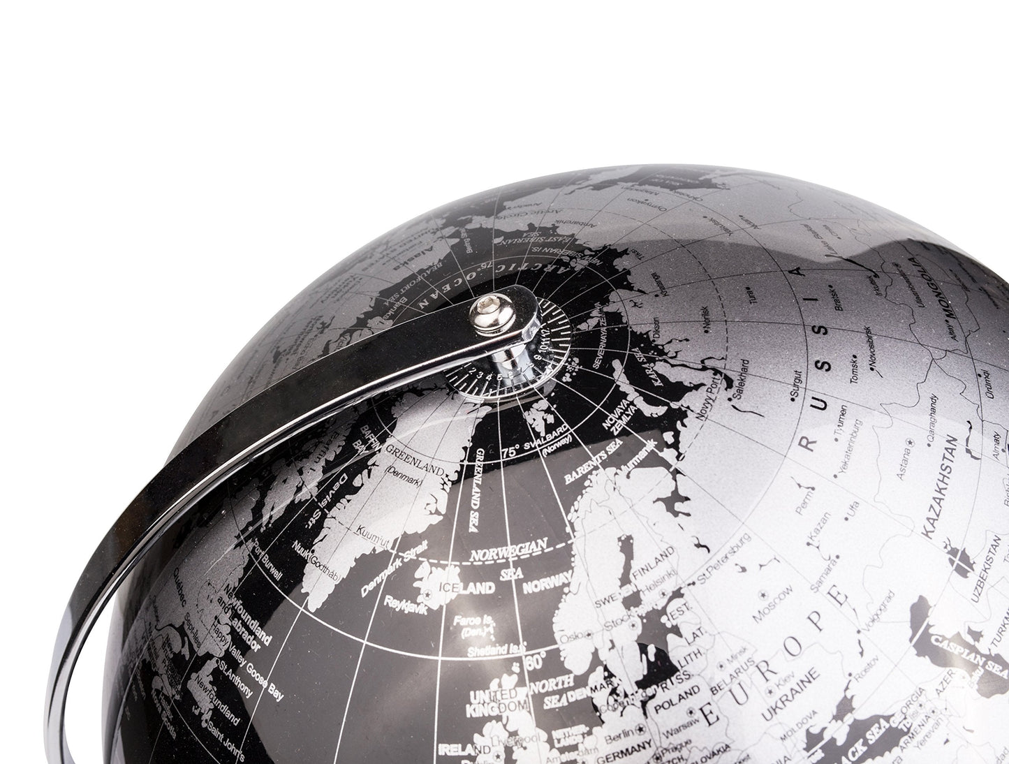 Exerz 12-Inch World Globe Black with Stainless Steel Arc & Base | Modern Desk Decor