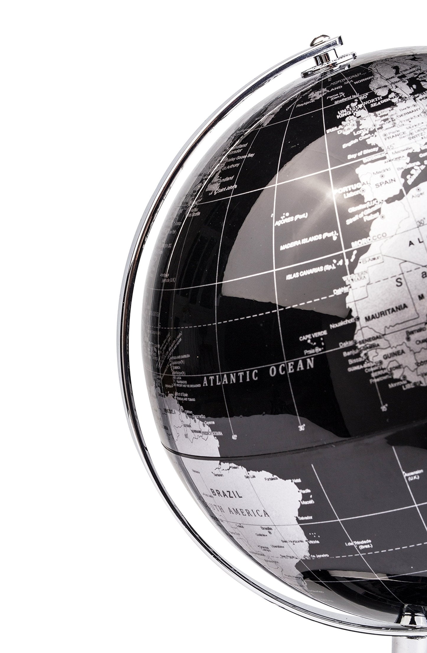 Exerz 8-Inch World Globe Metallic Black with Stainless Steel Arc Base – Educational Desk Globe