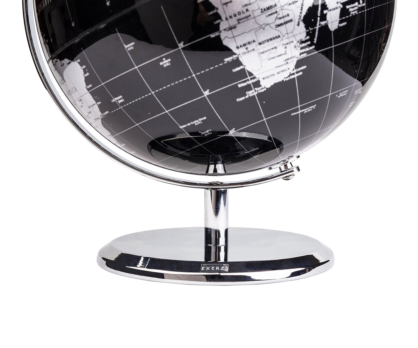Exerz 8-Inch World Globe Metallic Black with Stainless Steel Arc Base – Educational Desk Globe