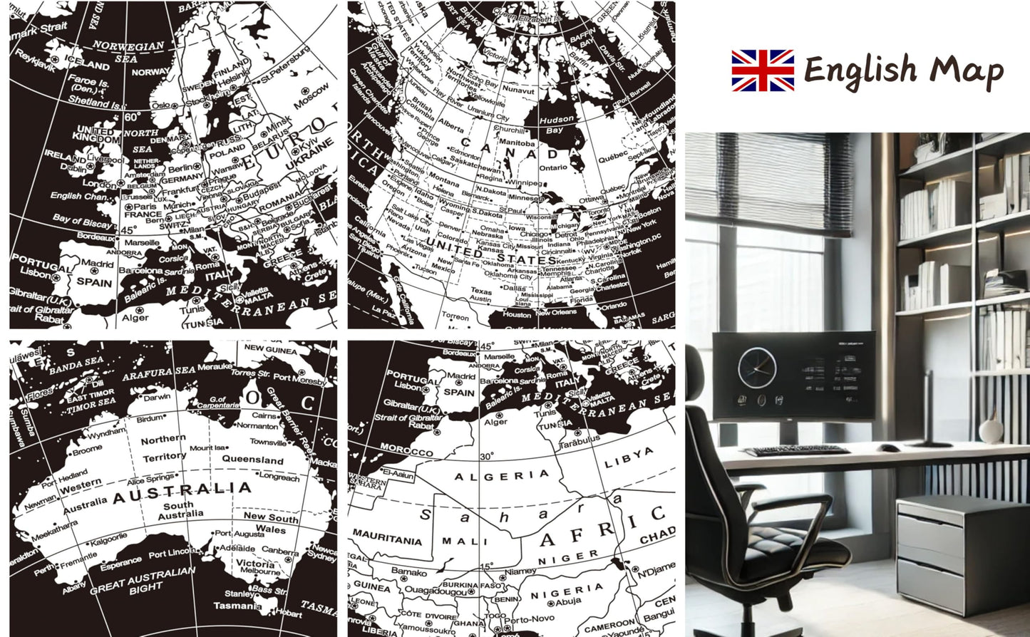 Exerz 8-Inch World Globe Metallic Black with Stainless Steel Arc Base – Educational Desk Globe
