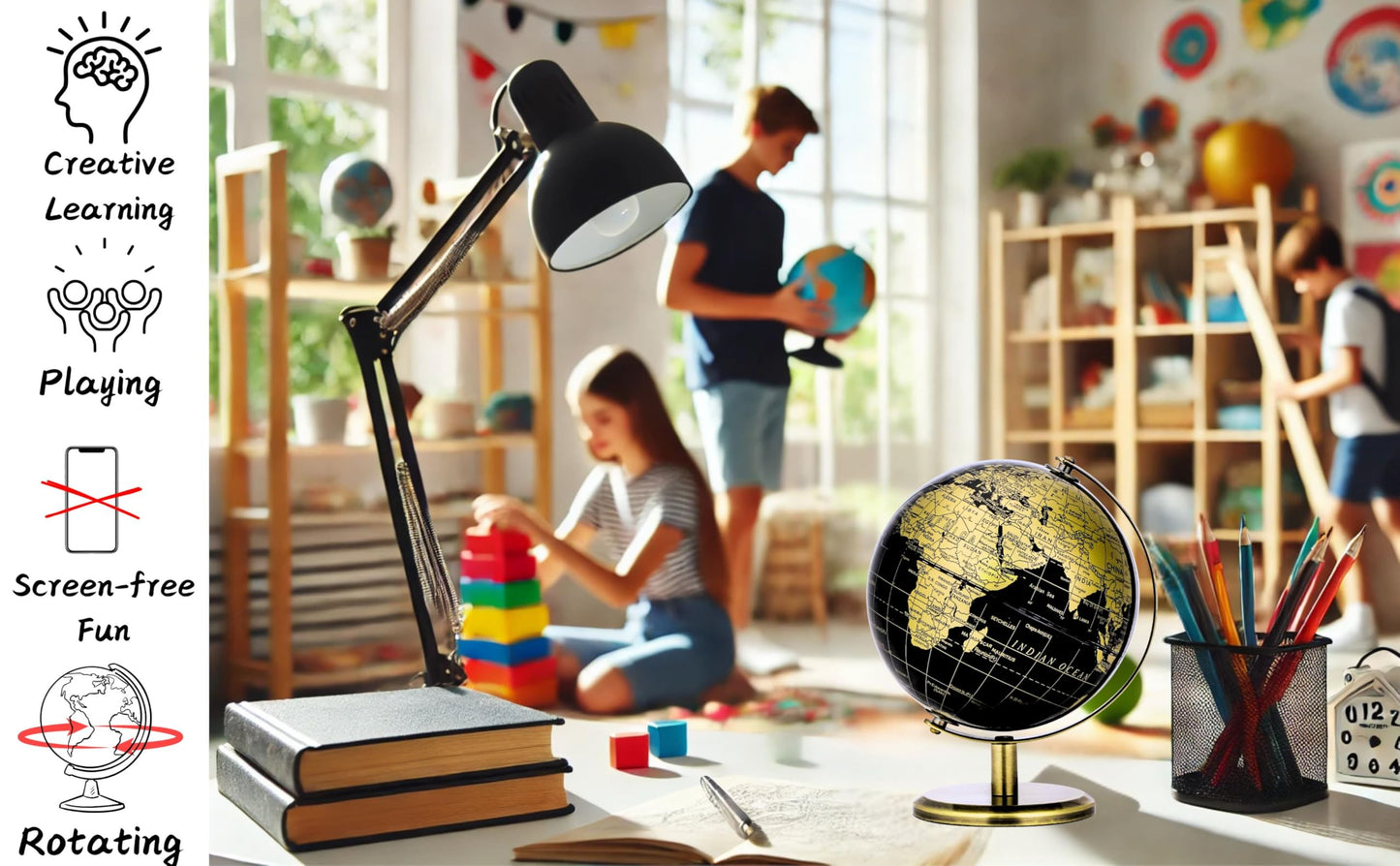 Exerz 5.5-Inch Globe Bronze Arc & Base | Educational Mini World Globe