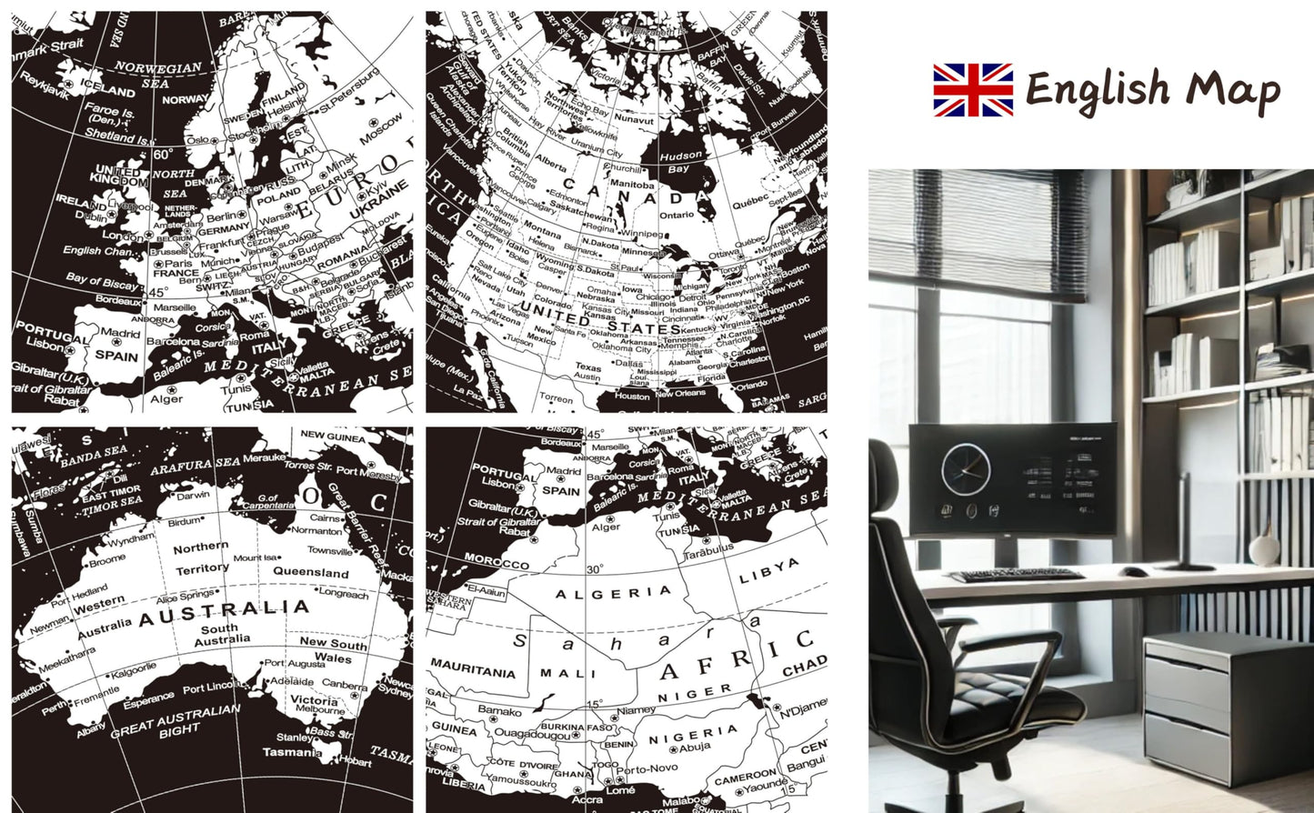 Exerz 12-Inch World Globe Black with Stainless Steel Arc & Base | Modern Desk Decor