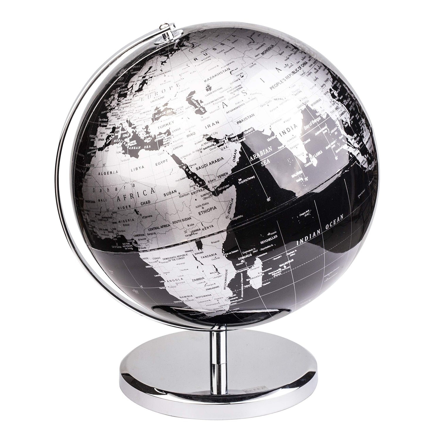 Exerz 10-Inch World Globe Black – Stainless Steel Arc & Base | Educational Desktop Globe
