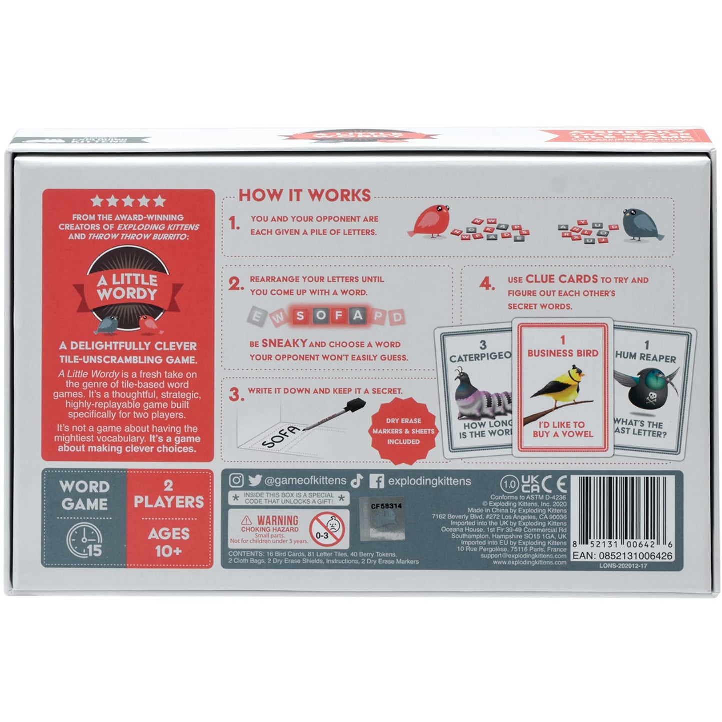 Exploding Kittens A Little Wordy — 2 Player Word Game for Couples, 15-Min Play