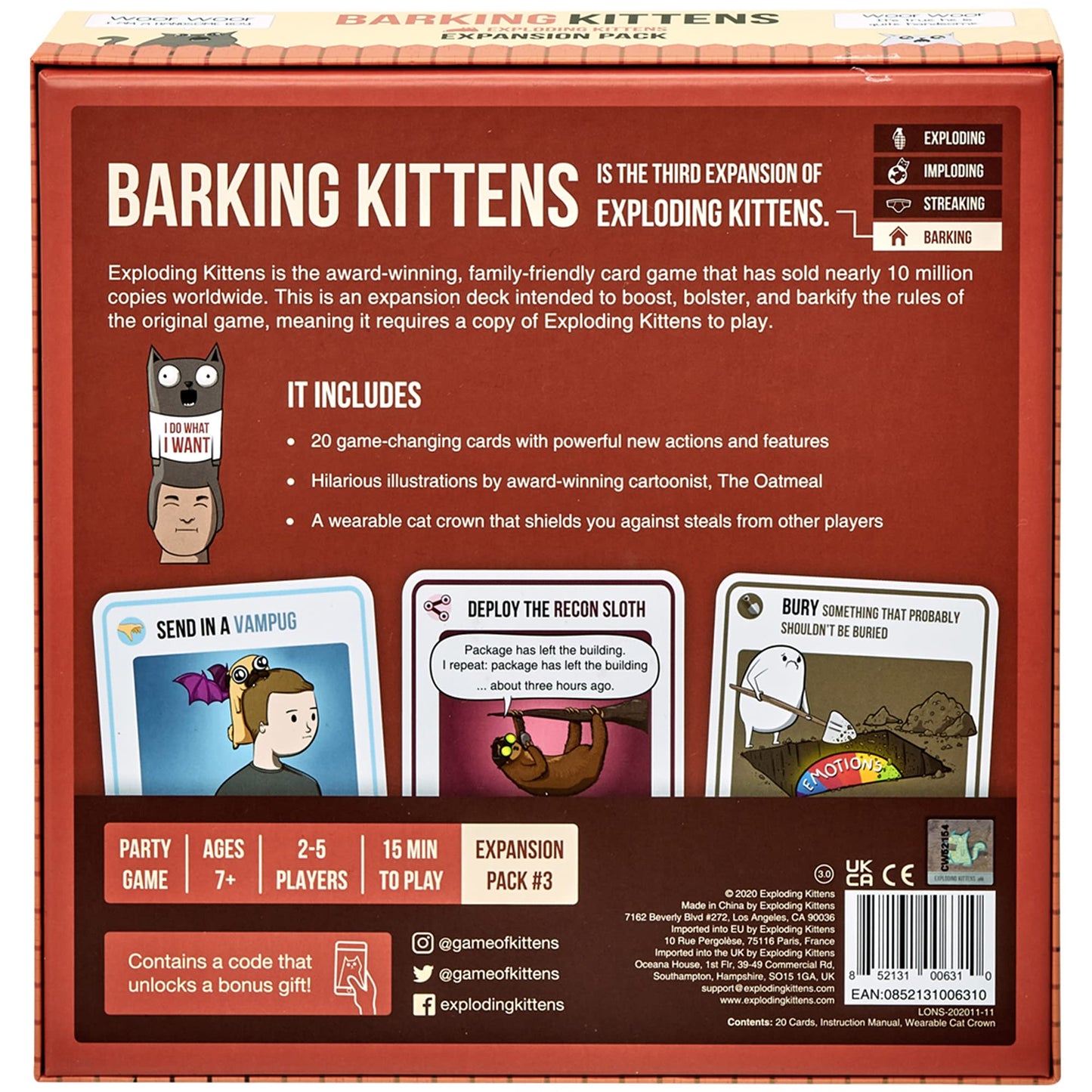 Exploding Kittens Barking Kittens Expansion Set – 20-Card Add-On