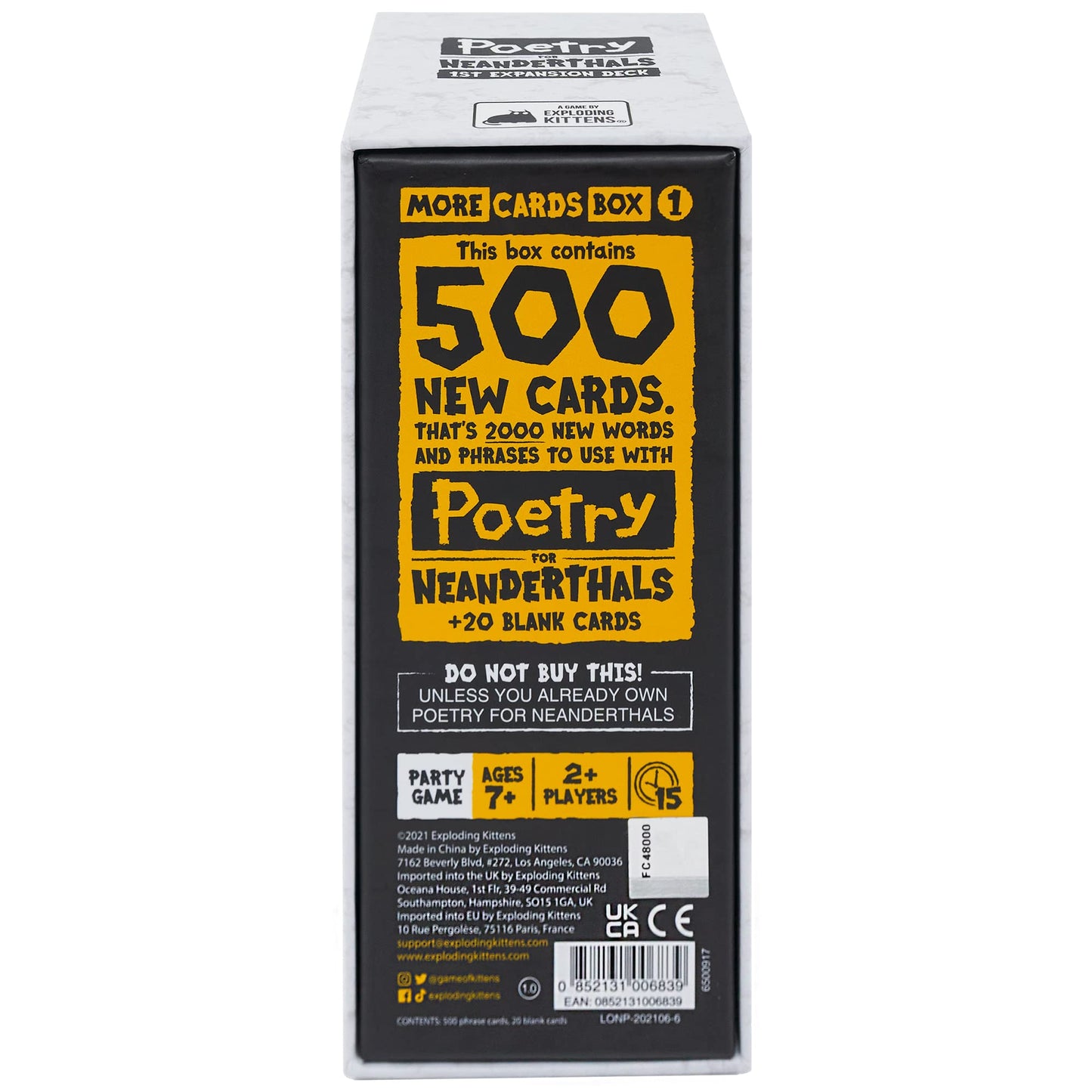 Exploding Kittens Poetry for Neanderthals Expansion Pack – 500 Cards, 2+ Players, 15 Minutes | Ages 7+