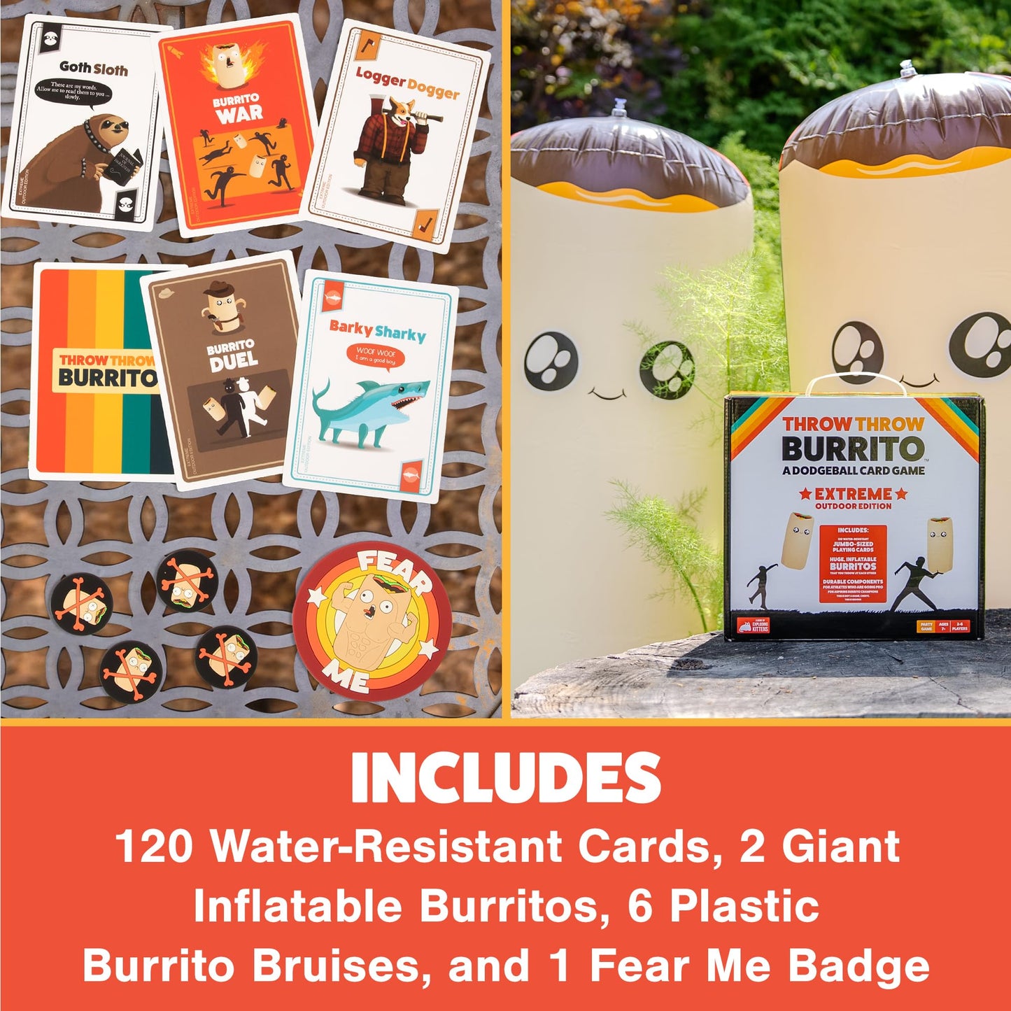 Exploding Kittens Throw Throw Burrito Extreme Outdoor Edition – Giant Inflatable Dodgeball Card Game