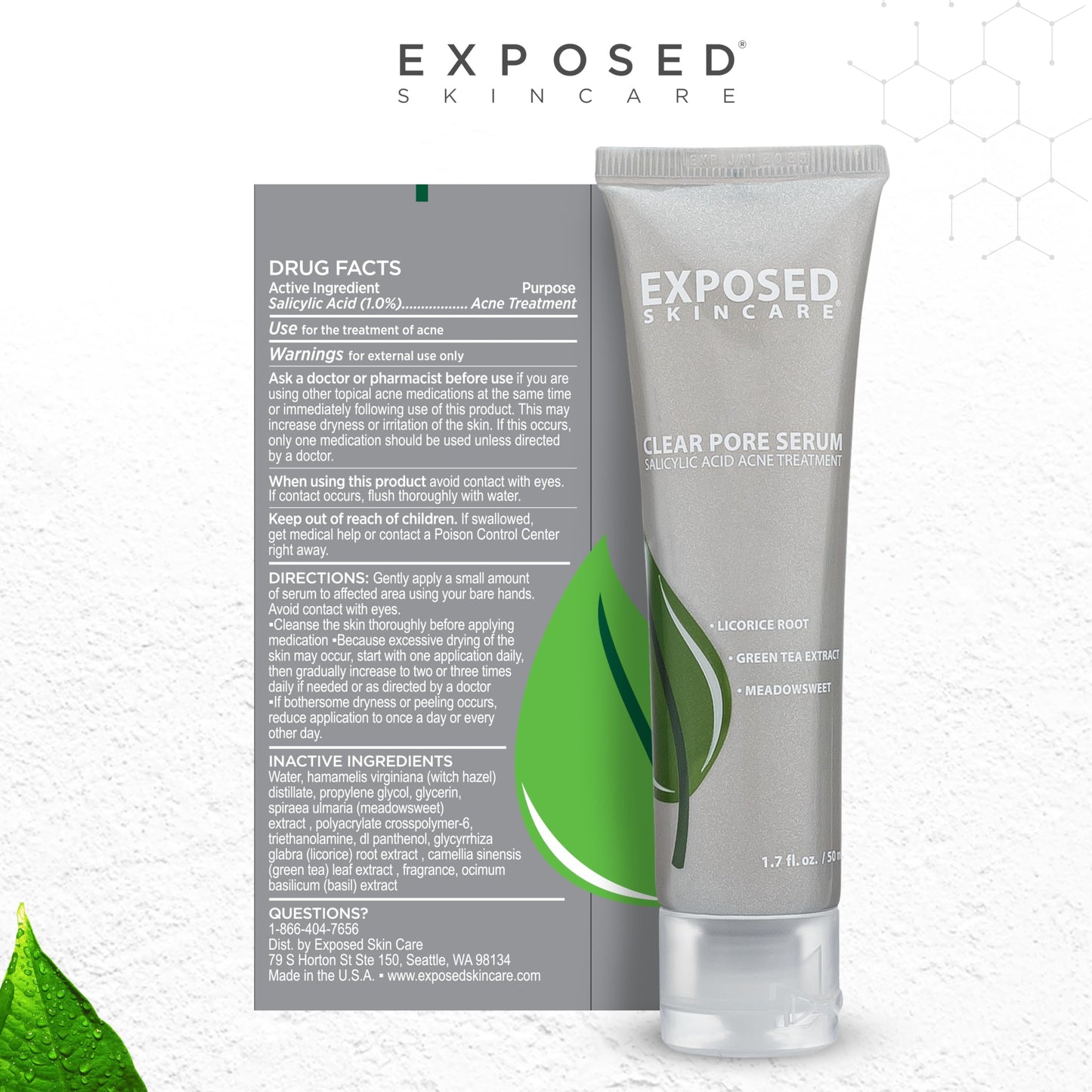 Exposed Skin Care Clear Pore Serum – 1% Salicylic Acid for Sensitive & Oily Skin