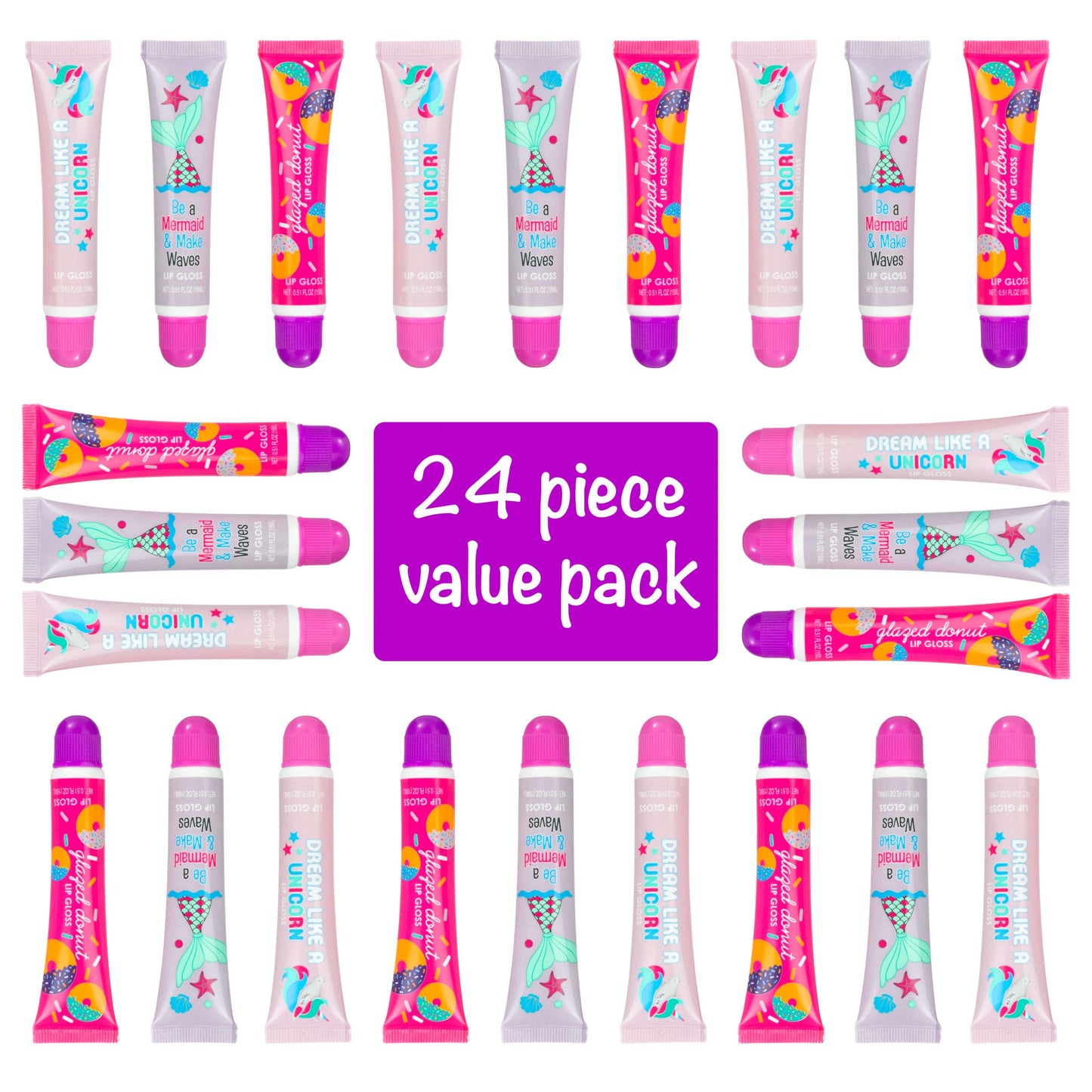 EXPRESSIONS 24pc Lip Gloss Kit | Flavored Shimmer Set for Girls & Teens