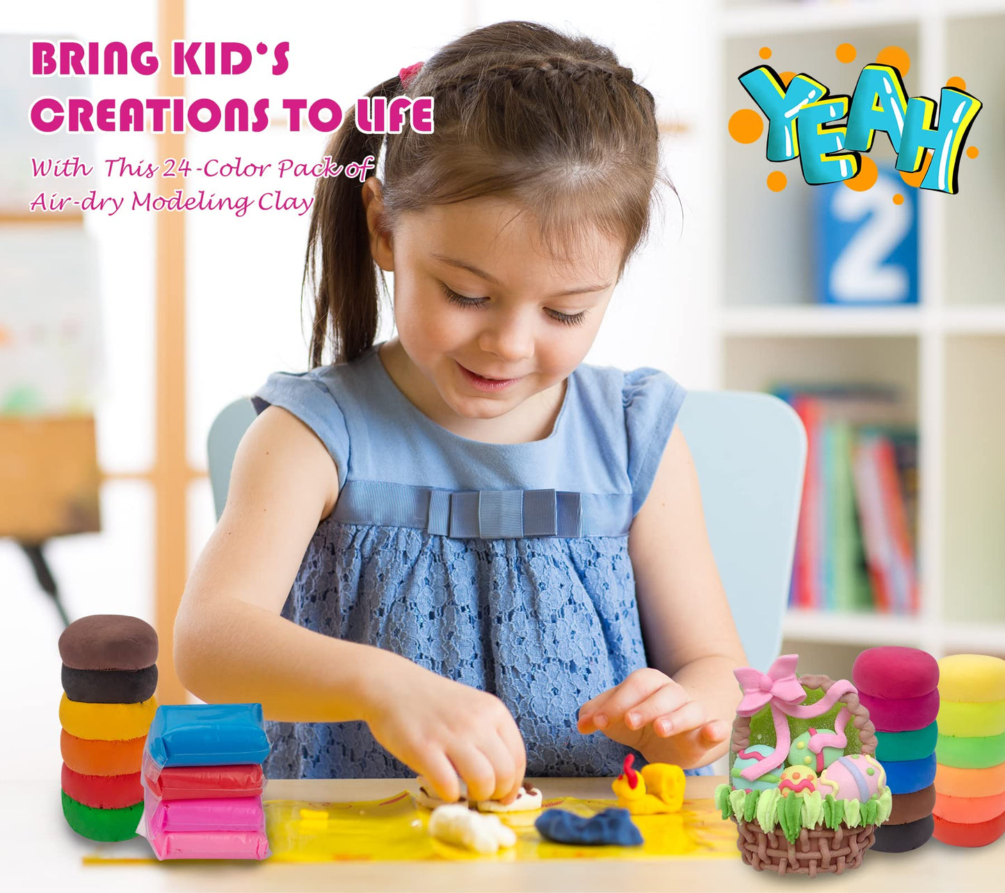 Exptolii 24-Color Air Dry Clay for Kids – No-Bake, Non-Toxic Modeling