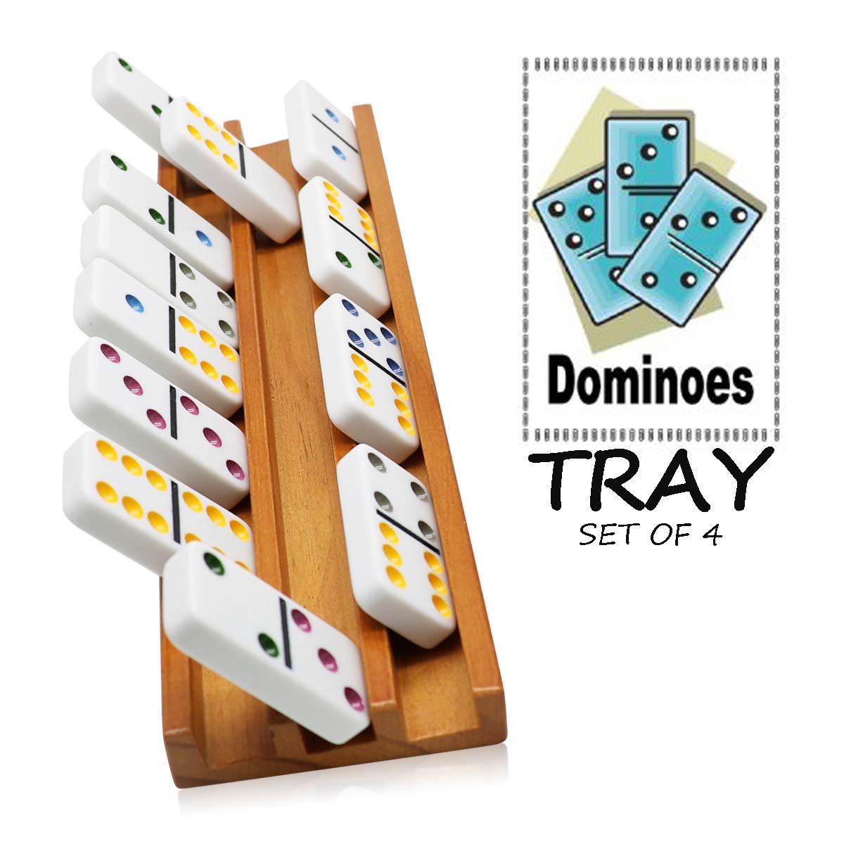 Exqline Wooden Domino Racks – 4-Piece Premium Holder Set for Mexican Train