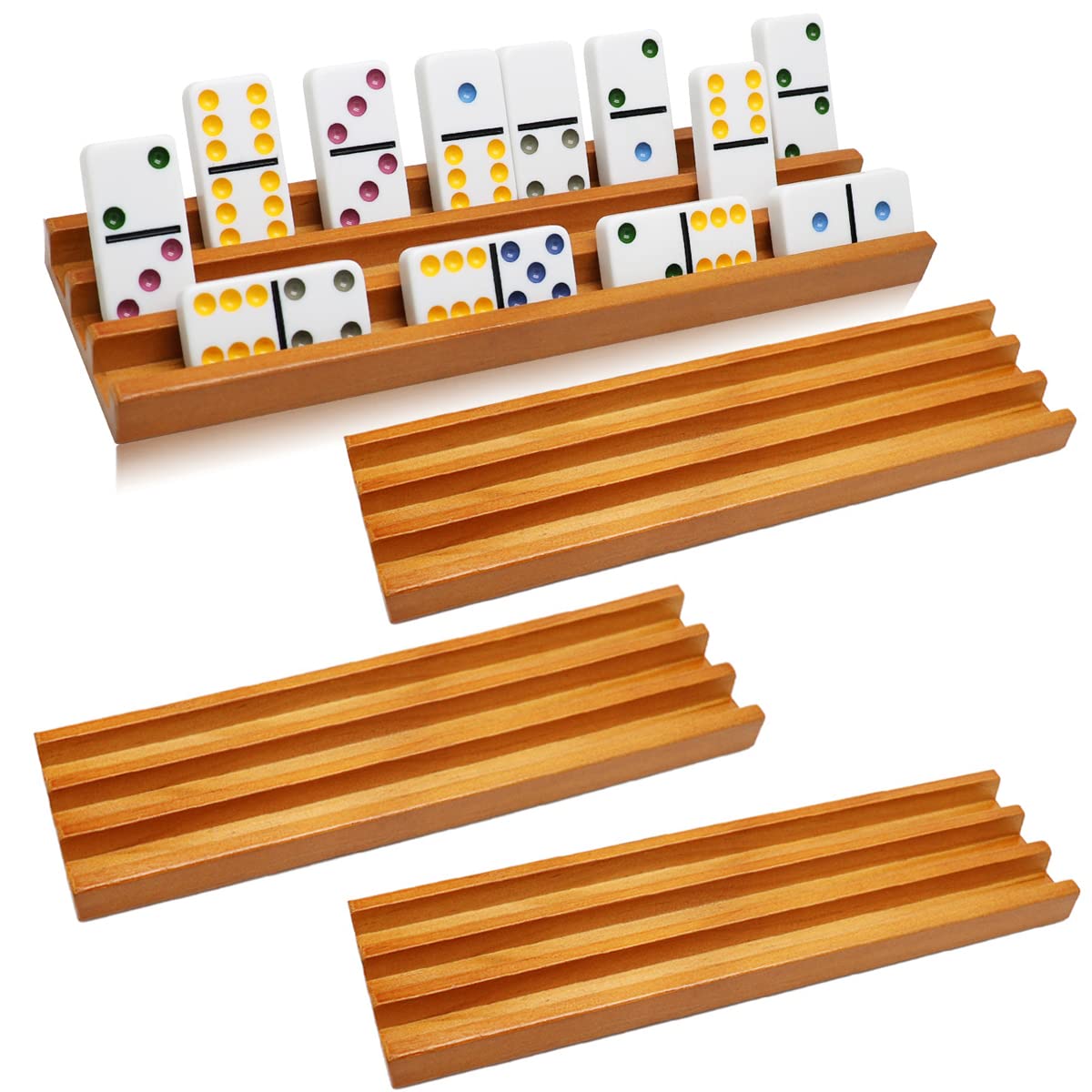 Exqline Wooden Domino Racks – 4-Piece Premium Holder Set for Mexican Train