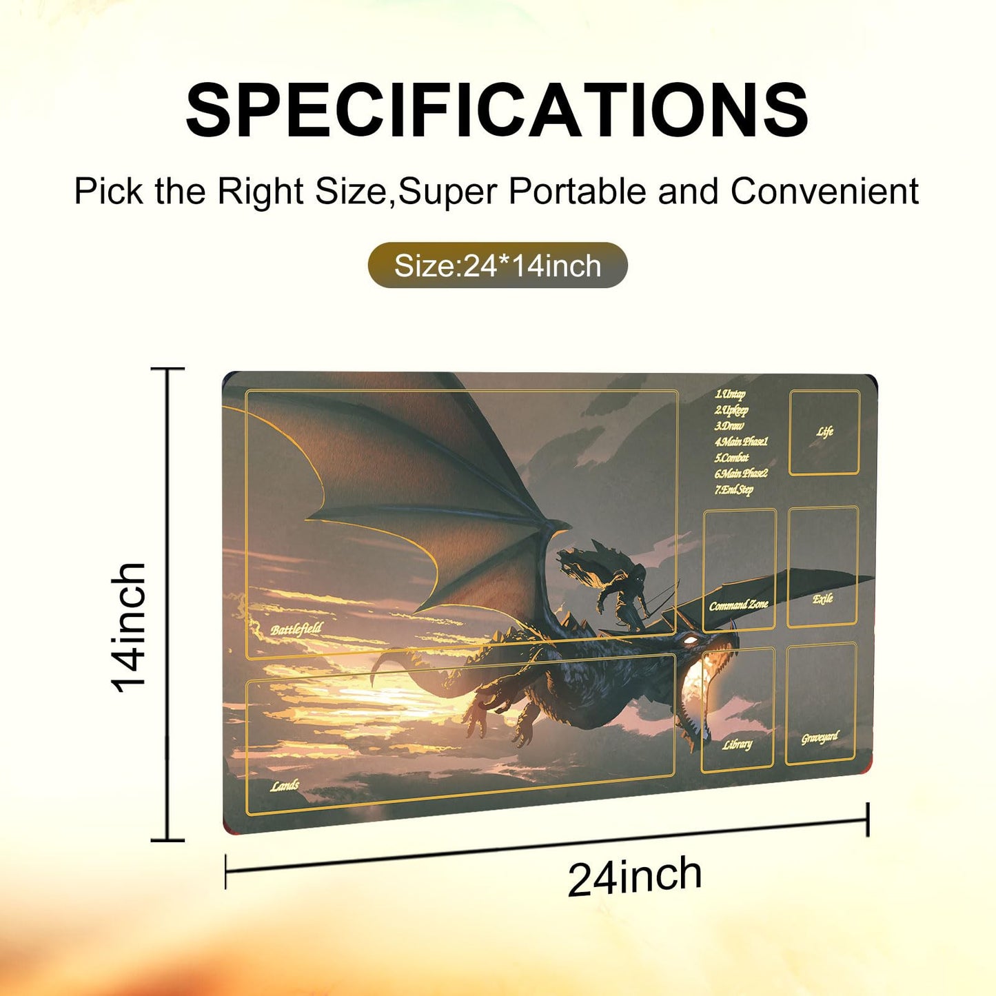 Extalas MTG Playmat with Zones – Non-Slip 24x14in Surface, Storage Tube & 7 Dice