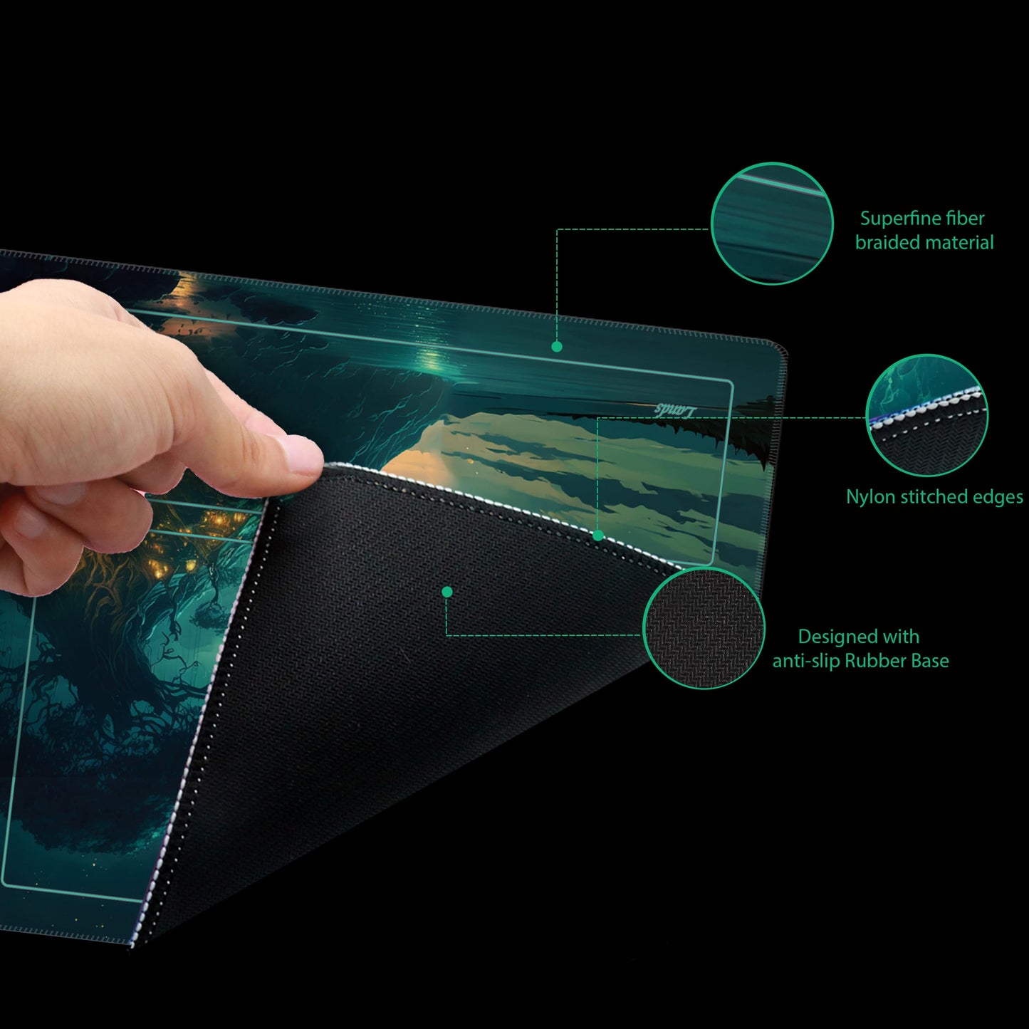 Extalas MTG Playmat with Storage Tube & 7 Dice | Waterproof, Non-Slip, Edge-Locking 24x14 in (Greenery)