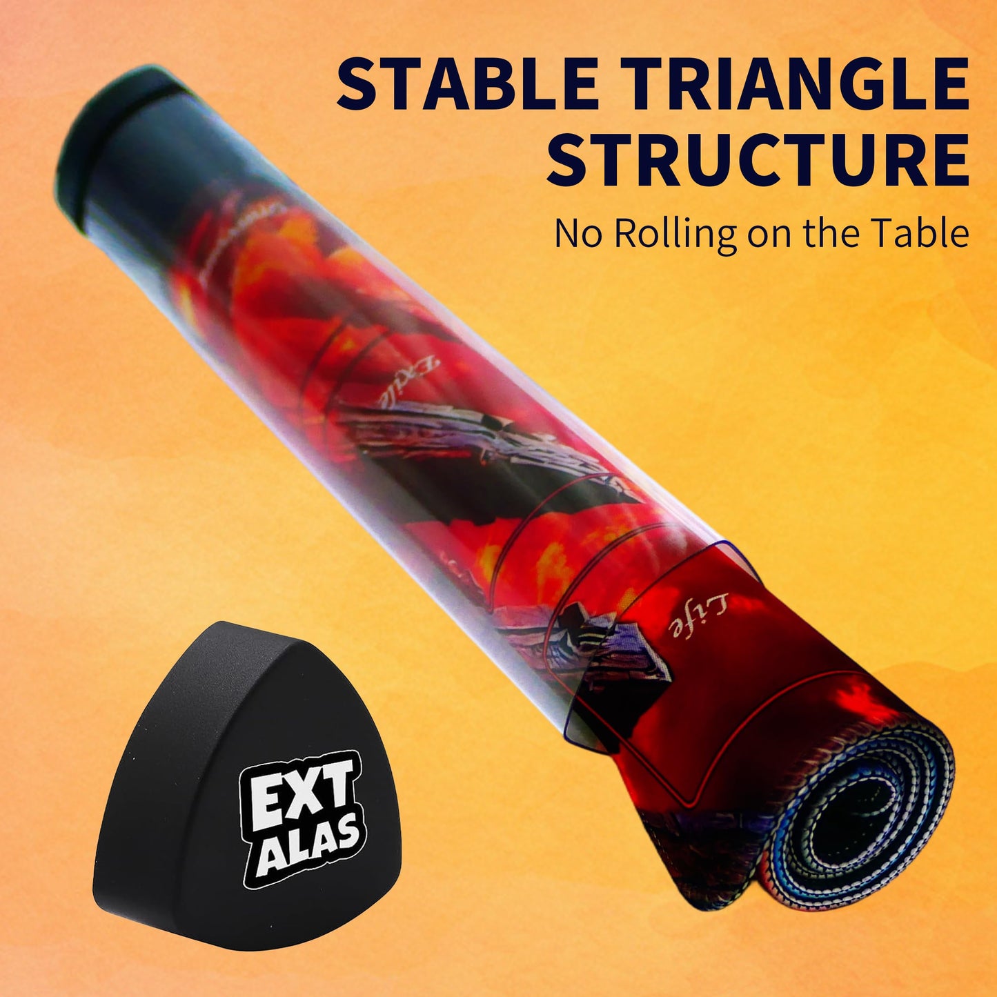 Extalas MTG Playmat with Storage Tube & 16 Dice – Edge-Locking Waterproof Non-Slip 24x14 in (Dragon Fire Vortex)