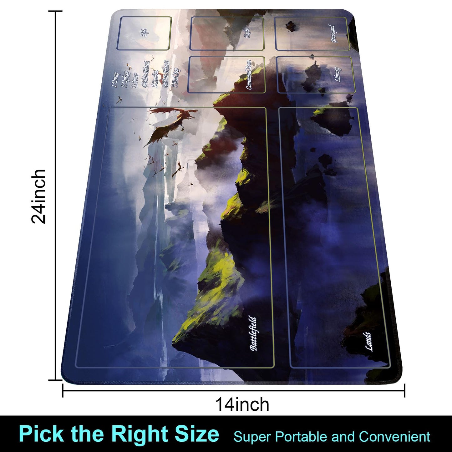 Extalas MTG Playmat – 24x14 in, Non-Slip, Edge-Locking Waterproof with Storage Tube & 7 Dice