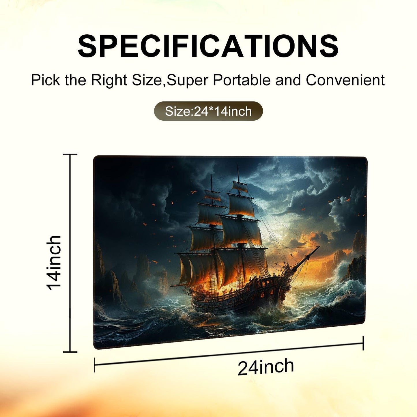 Extalas MTG Playmat 24x14 in – The Mysterious Ghost Ship, Non-Slip, Waterproof, Includes Storage Tube & 7 Dice