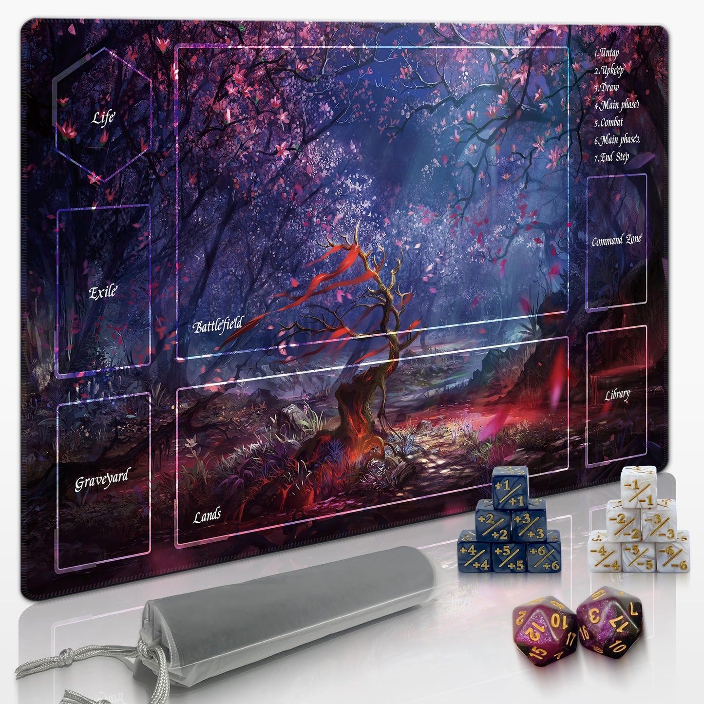 Extalas MTG Playmat 24x14 in – Edge-Locking, Non-Slip Surface, Bag & 14 Dice