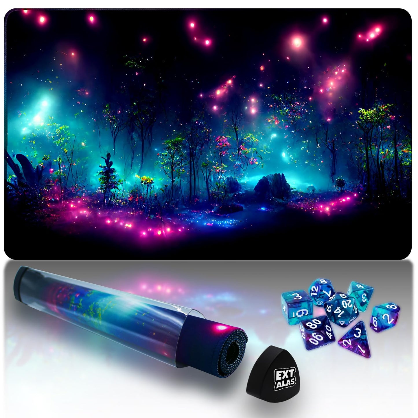 Extalas MTG Playmat – 24x14 Inch Non-Slip, Waterproof Surface with Storage Tube & 7 Dice