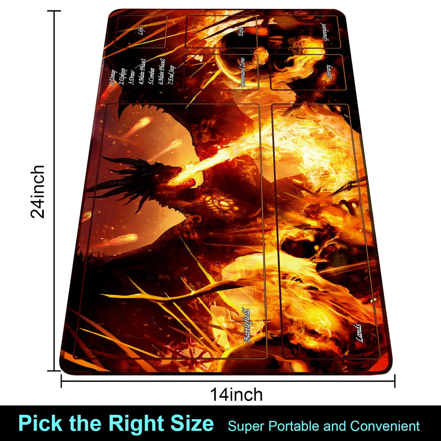 Extalas MTG Playmat with Zones - Waterproof, Non-Slip, Includes Storage Tube & 7 Dice