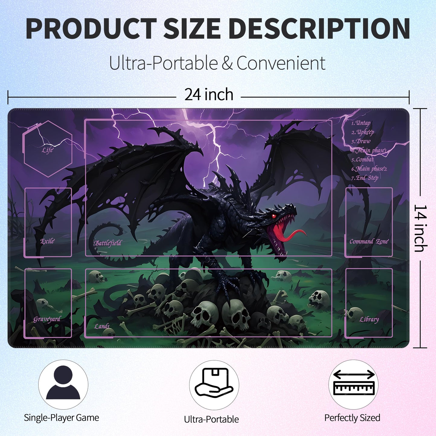 Extalas MTG Playmat TCG Playmat – Includes Storage Bag & 16 Dice | Edge-Locking Waterproof & Non-Slip Surface (Roaring Dragon)