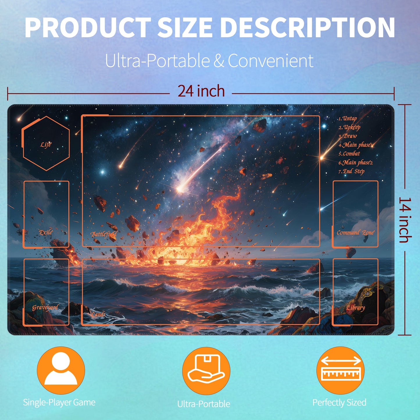 Extalas MTG Playmat – Glowing River Landscape, Non-Slip, Waterproof, Includes Dice & Storage Tube