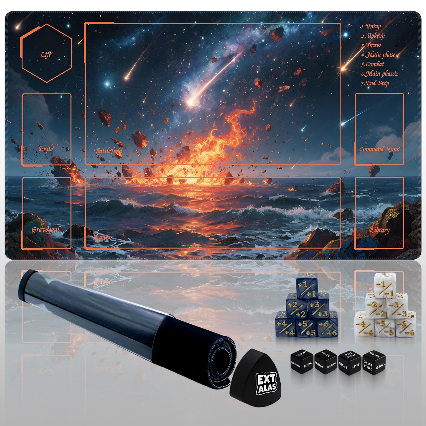 Extalas MTG Playmat – Glowing River Landscape, Non-Slip, Waterproof, Includes Dice & Storage Tube