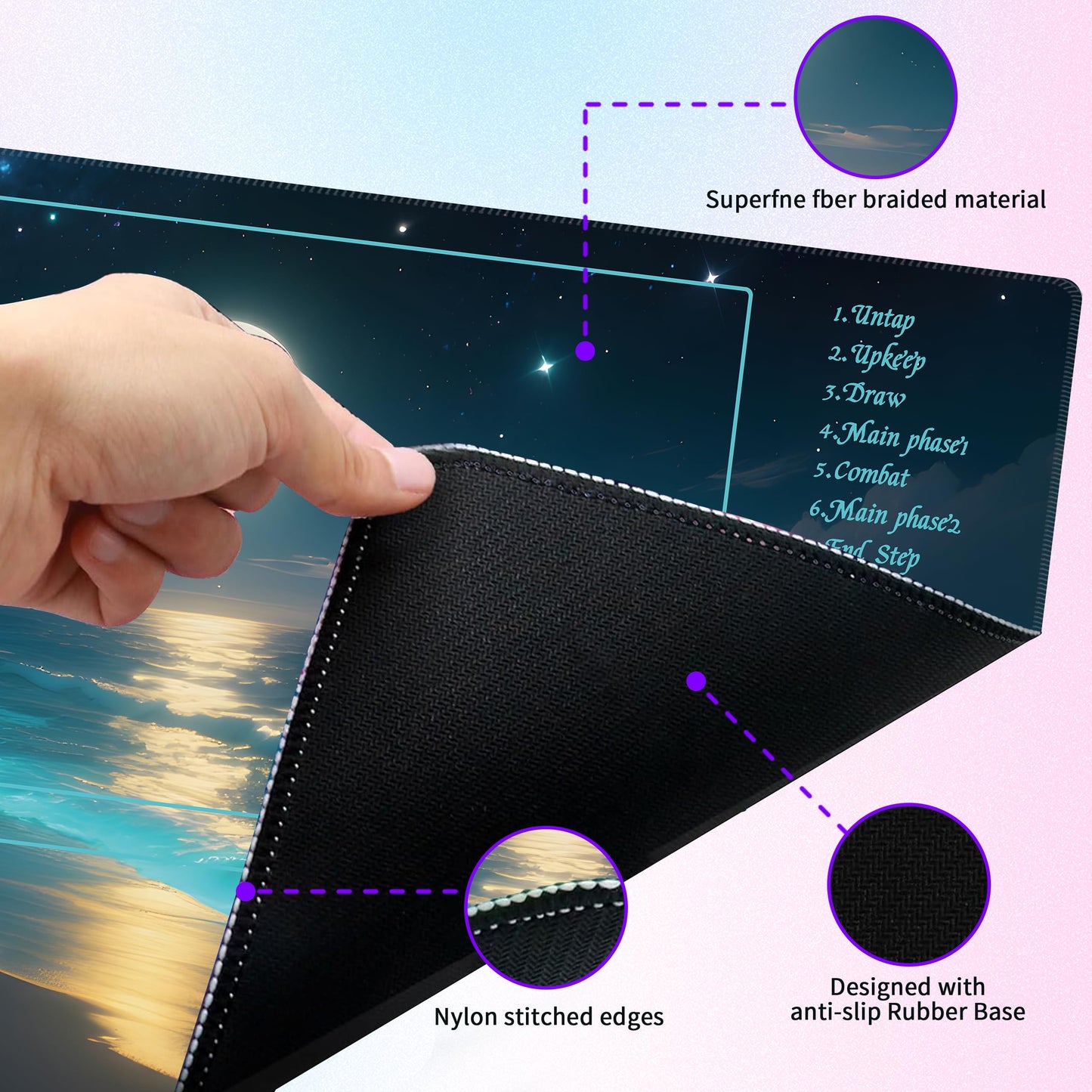 Extalas MTG Playmat Moonlit Coast – Waterproof, Non-Slip, Edge-Locking | Bag & 16 Dice