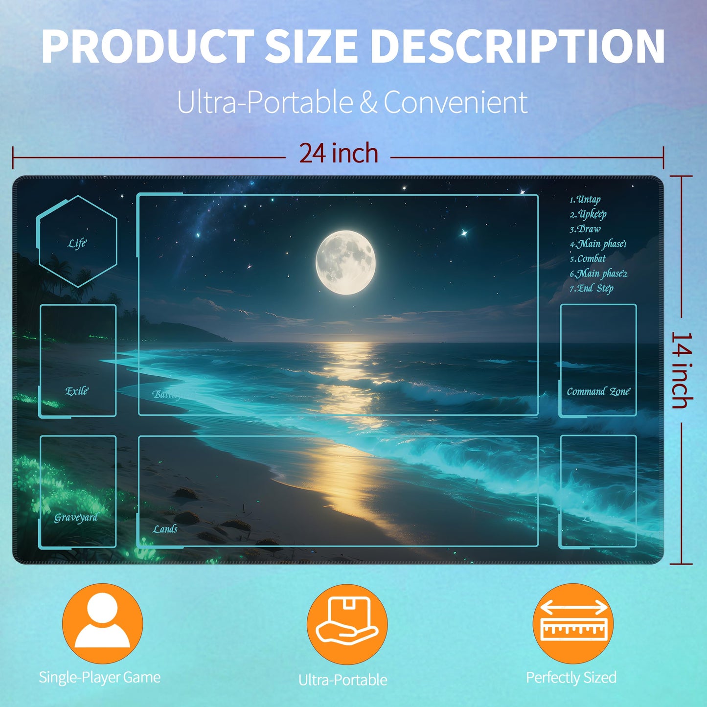 Extalas MTG Playmat Moonlit Coast – Waterproof, Non-Slip, Edge-Locking | Bag & 16 Dice
