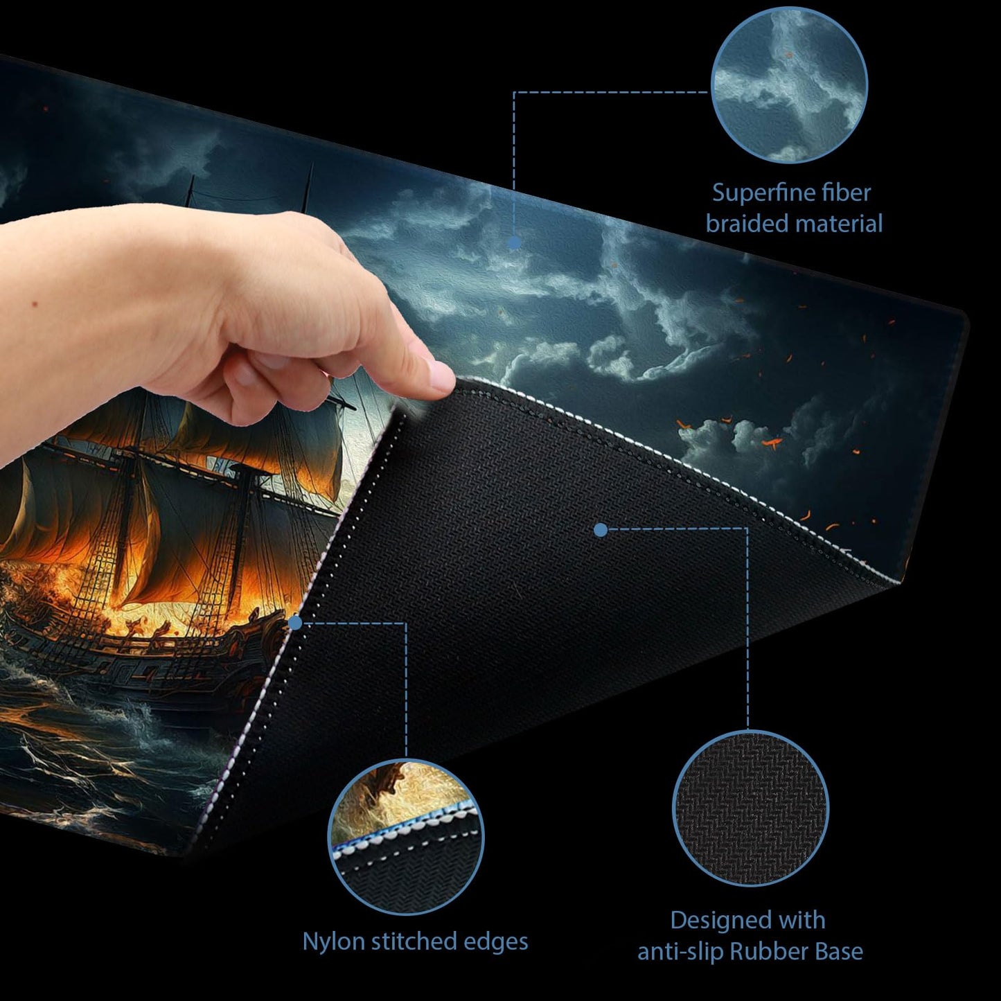 Extalas MTG Playmat 24x14 in – The Mysterious Ghost Ship, Non-Slip, Waterproof, Includes Storage Tube & 7 Dice