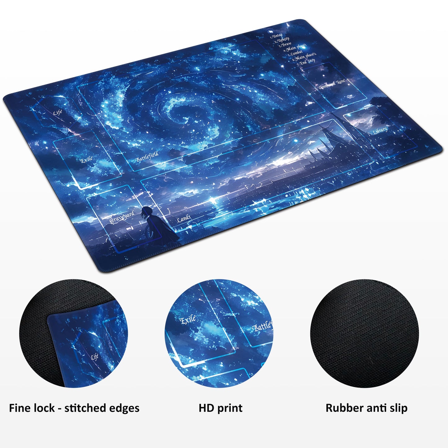 Extalas MTG Playmat Starry Sky – Edge-Locking, Waterproof & Non-Slip, Includes Bag & 14 Dice