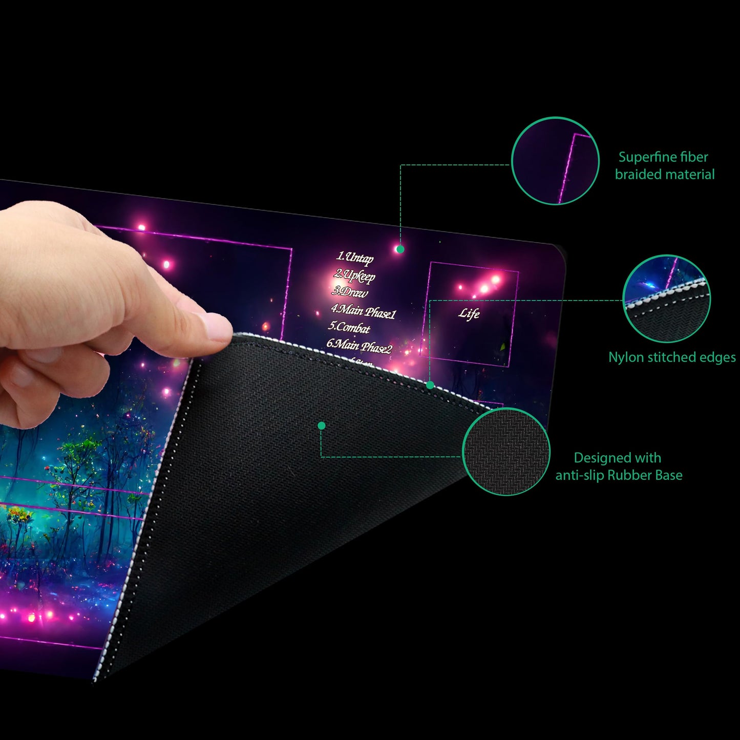 Extalas MTG Playmat with Zones – Non-Slip, Waterproof, Includes 7 Dice & Storage Tube