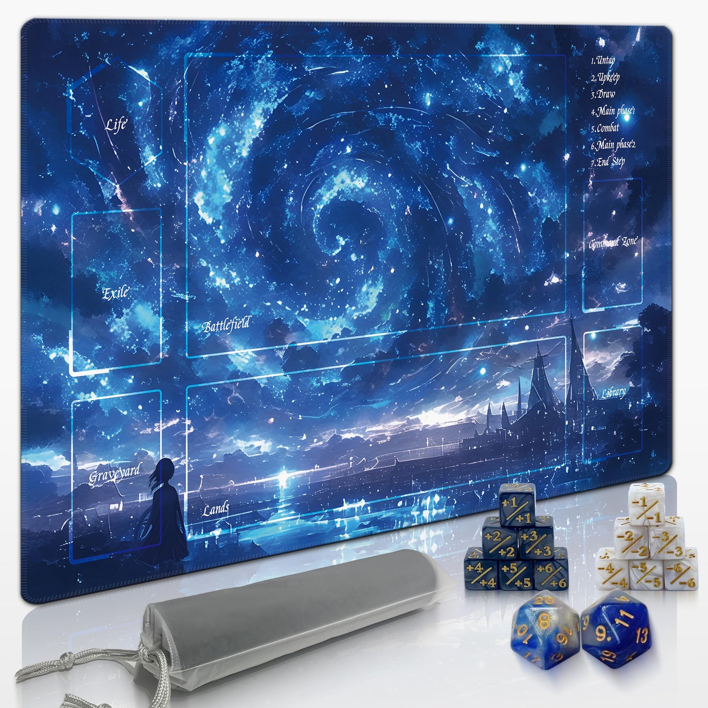 Extalas MTG Playmat Starry Sky – Edge-Locking, Waterproof & Non-Slip, Includes Bag & 14 Dice