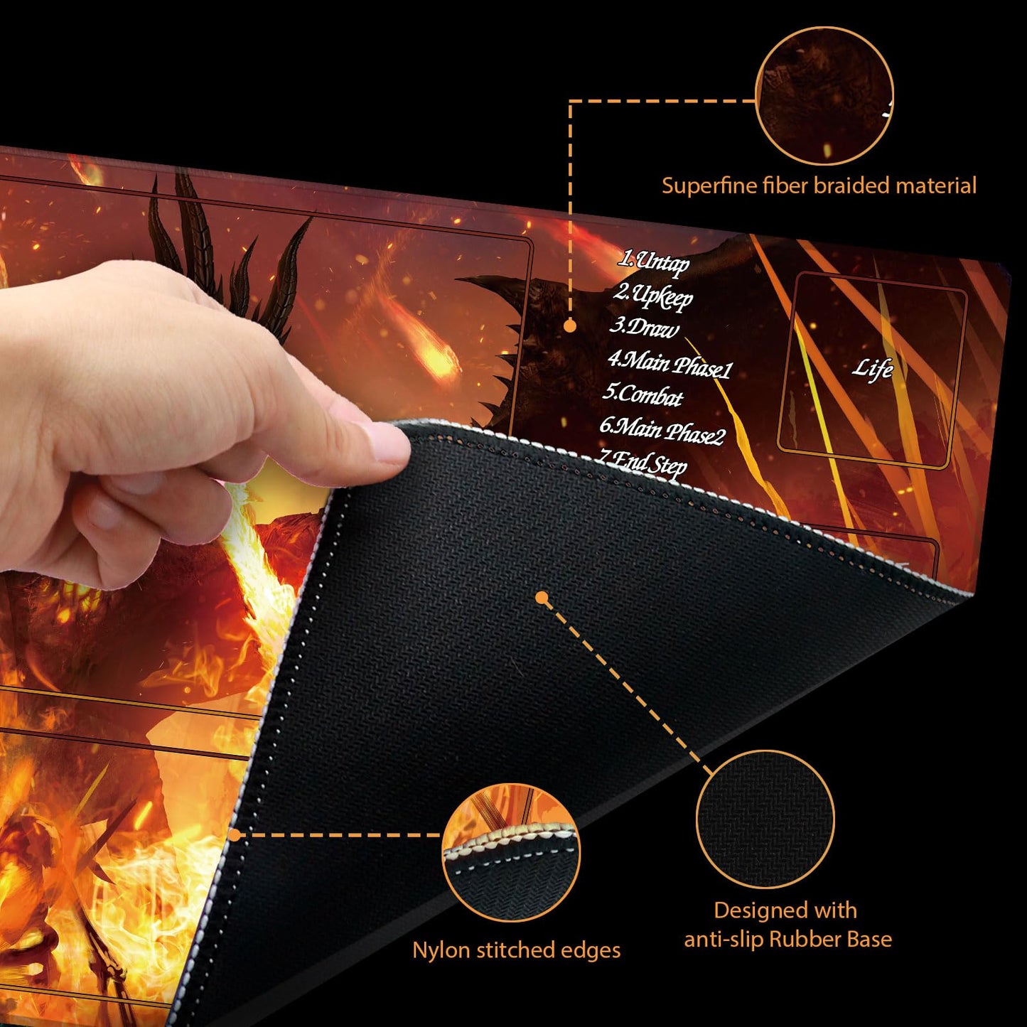 Extalas MTG Playmat with Zones - Waterproof, Non-Slip, Includes Storage Tube & 7 Dice