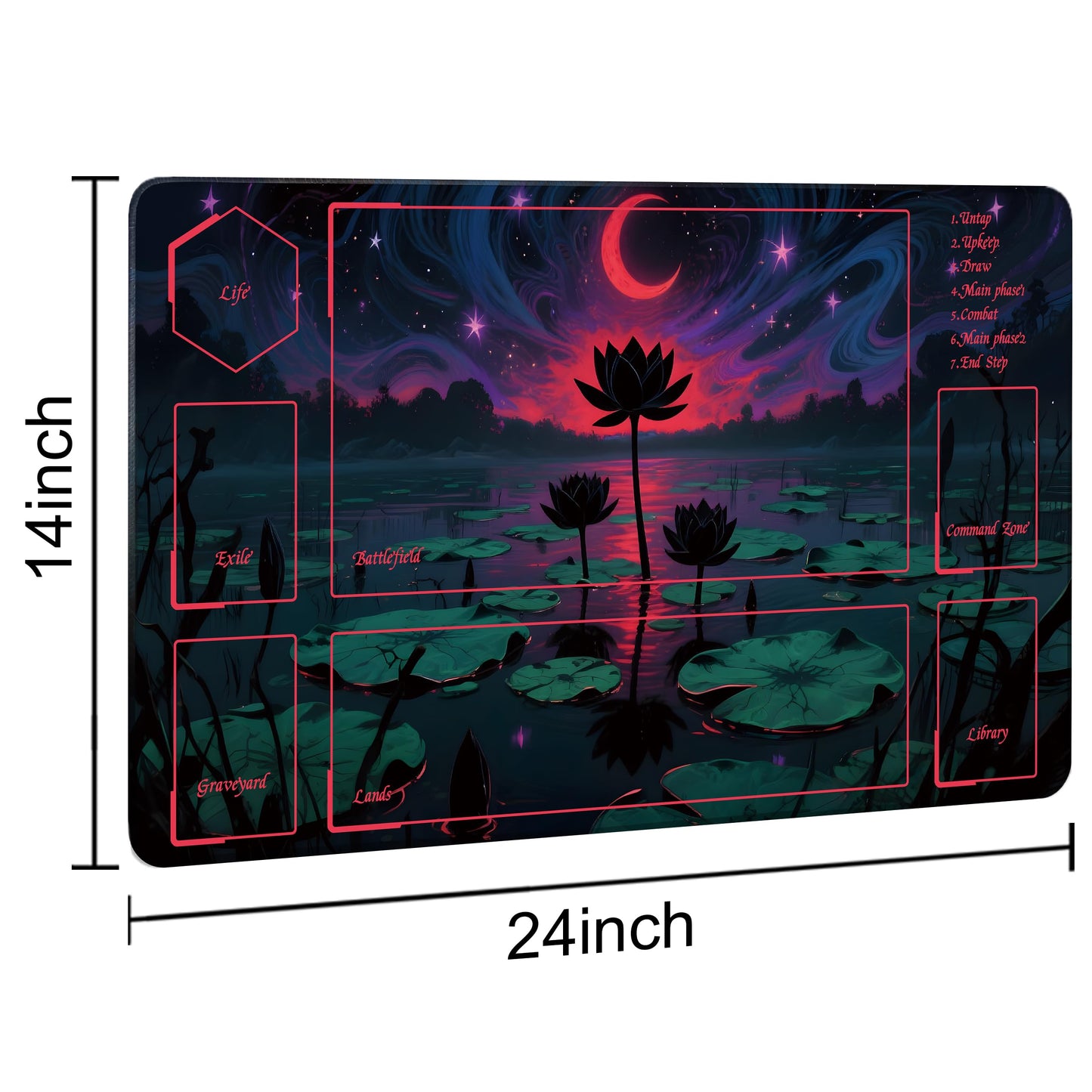 Extalas MTG Playmat – 24x14 in, Edge-Locking Waterproof, Non-Slip, Includes Storage Bag & 7 Dice | Lotus Flower