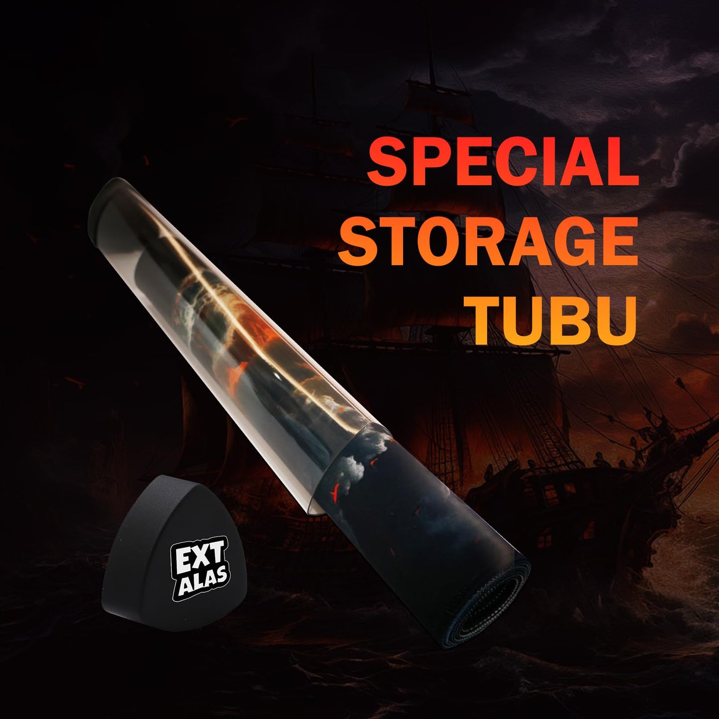 Extalas MTG Playmat 24x14 in – The Mysterious Ghost Ship, Non-Slip, Waterproof, Includes Storage Tube & 7 Dice