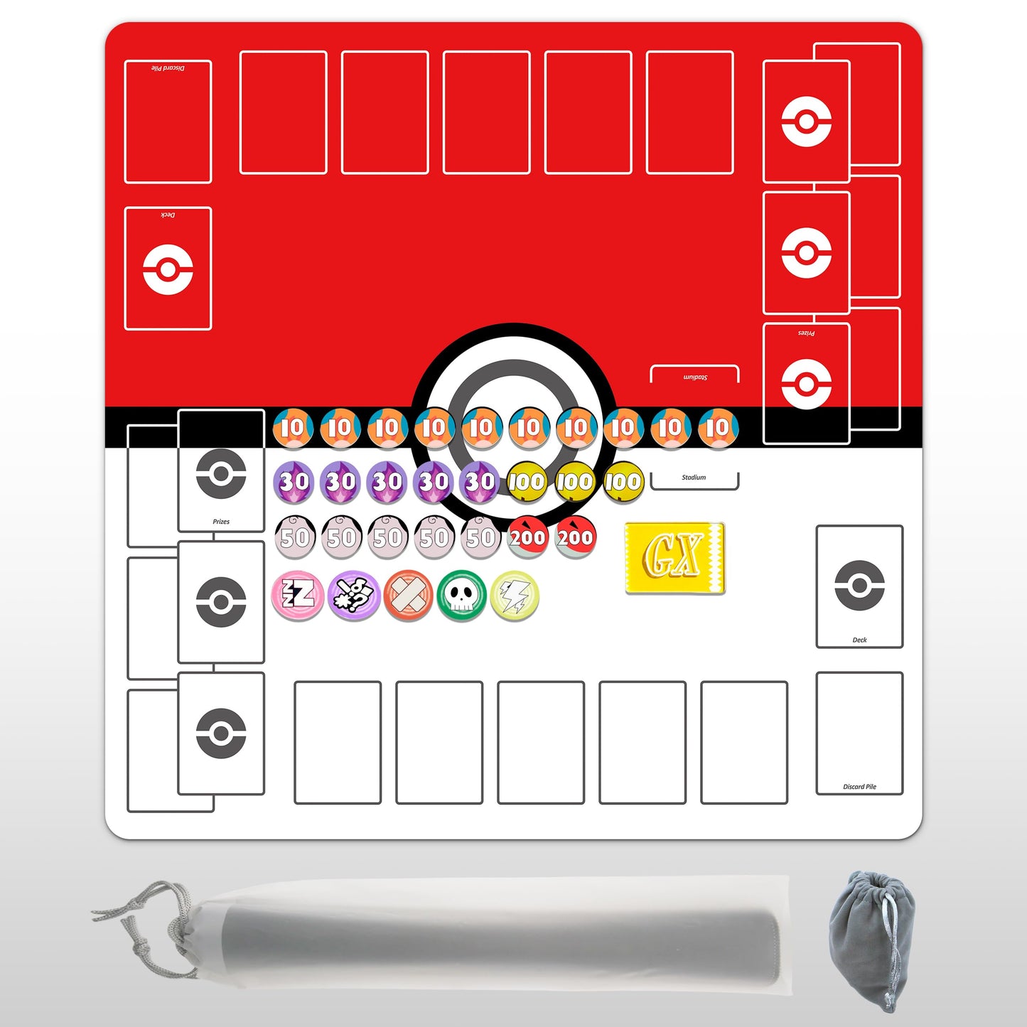 Extalas Playmat for Trading Card Game – 2-Player Trainer Mat with 31 Damage Counters & Storage Bag