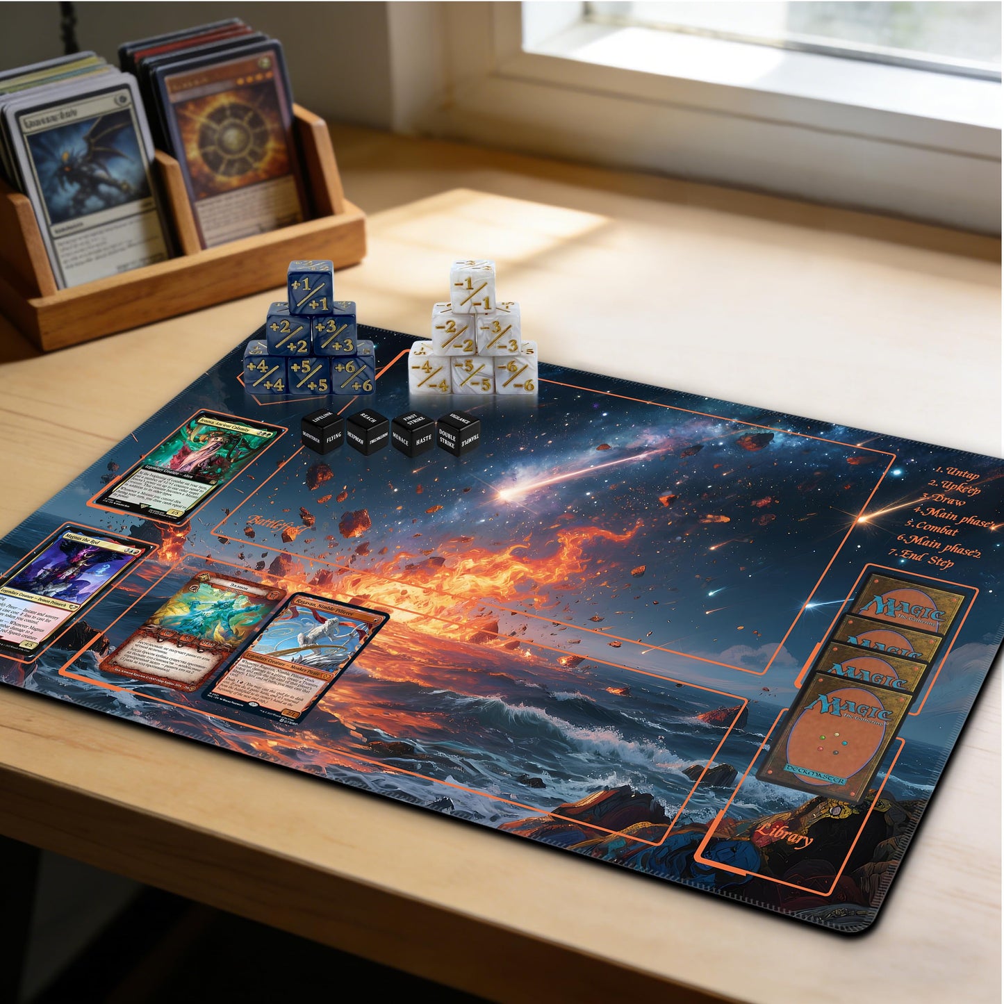Extalas MTG Playmat – Glowing River Landscape, Non-Slip, Waterproof, Includes Dice & Storage Tube