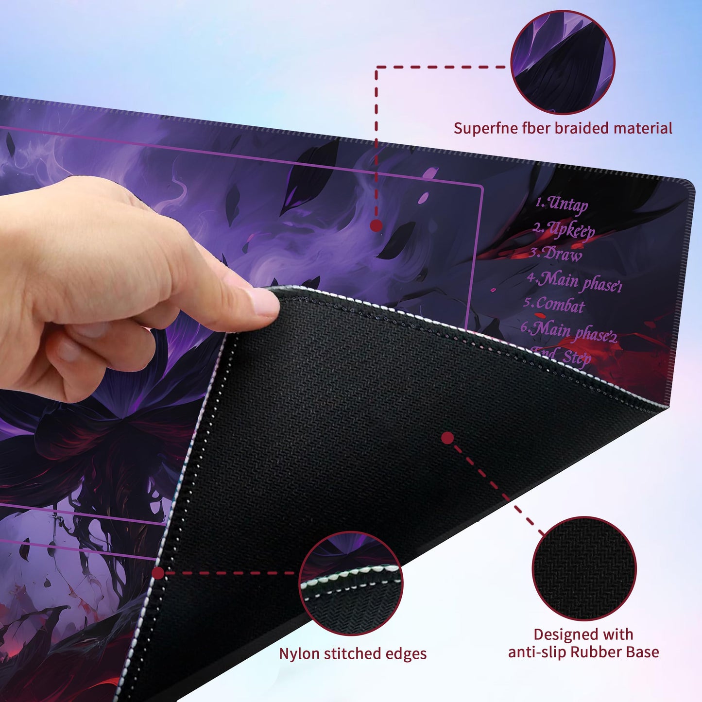 Extalas MTG Playmat Dark Flame Lotus – 24x14 in, Non-Slip Waterproof Mat with Storage Bag & 16 Dice