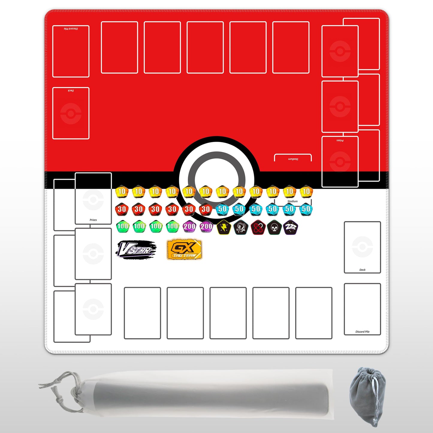 Extalas Playmat for Trading Card Game – 2-Player Trainer Mat with 37 Damage Counters & Storage Bag