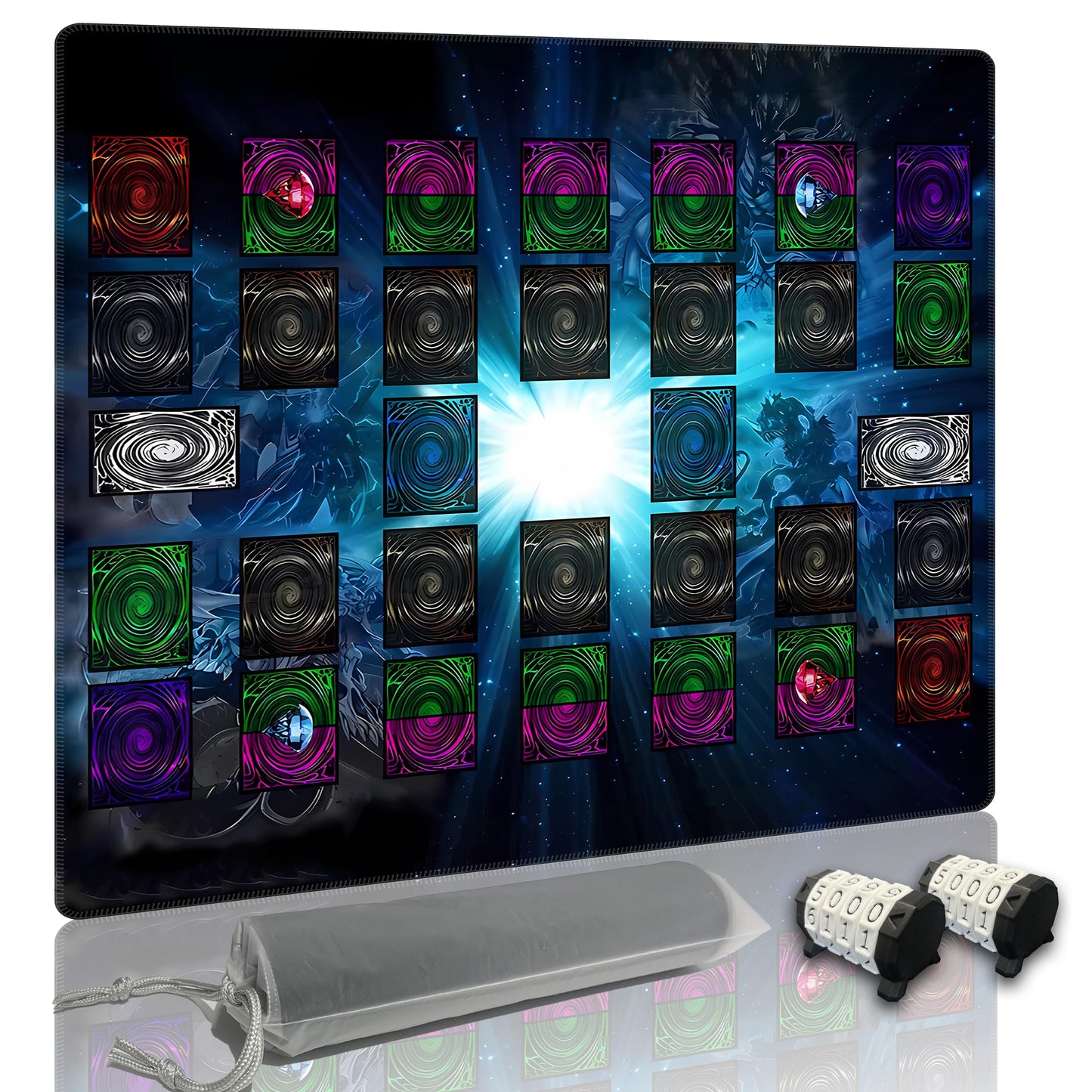 Extalas Stitched Yugioh Playmat – 24 x 14 in, Master Rule Field Zones, Original Art