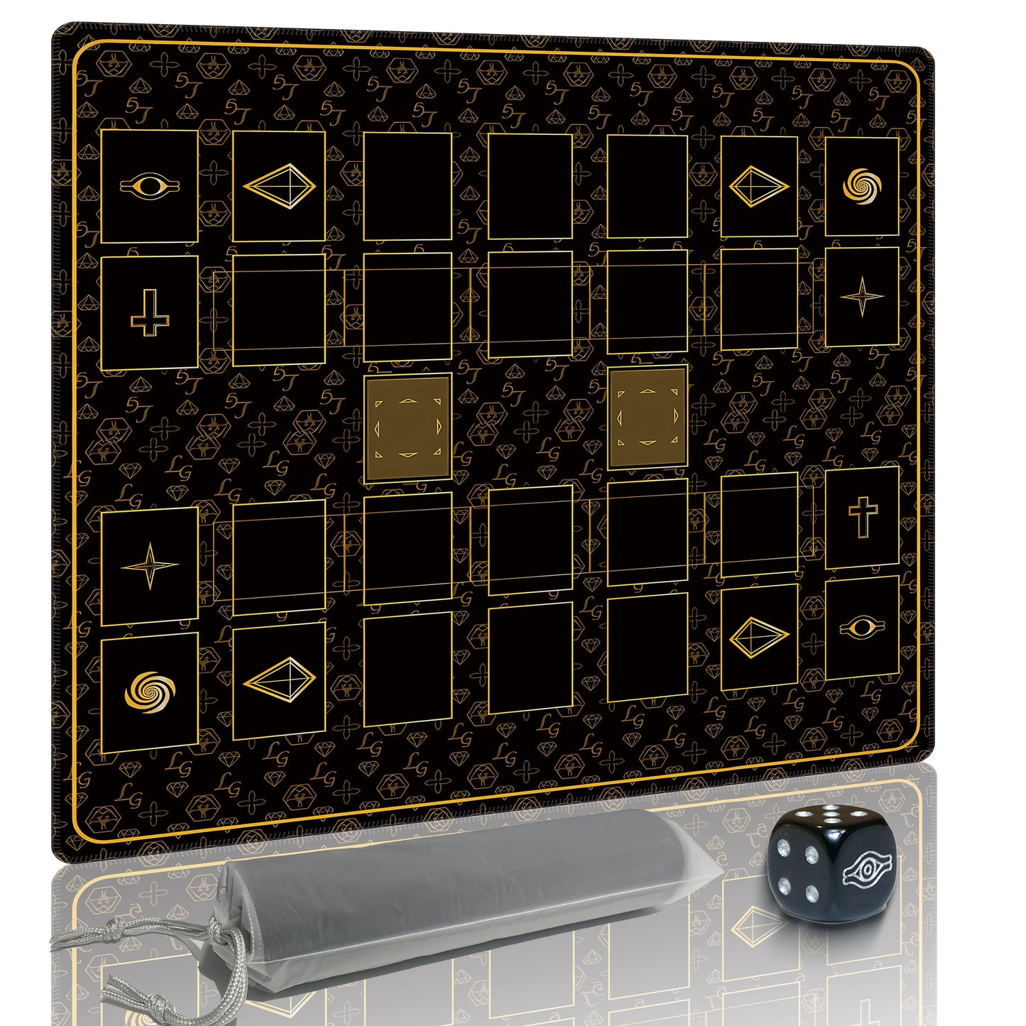 Extalas Stitched Yugioh Playmat – Large 24x14 in with Master Rule Field Zones & Original Art (Golden)