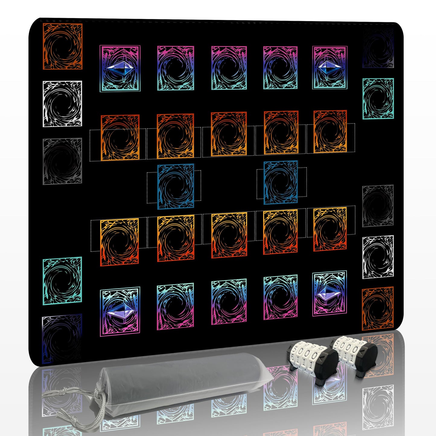 Extalas Stitched Yu-Gi-Oh Playmat – 2-Player Large 24x24 in with Free Counters & Storage Bag
