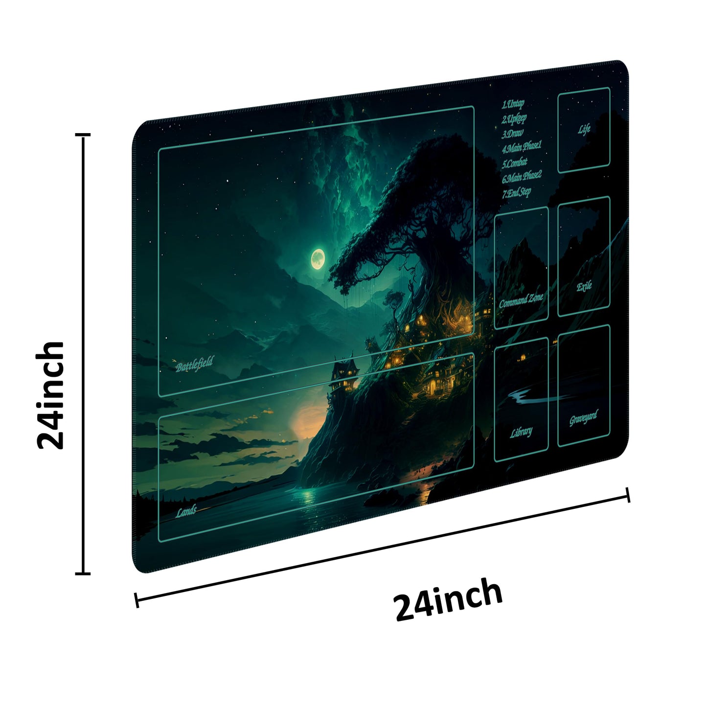 Extalas MTG Playmat with Storage Tube & 7 Dice | Waterproof, Non-Slip, Edge-Locking 24x14 in (Greenery)