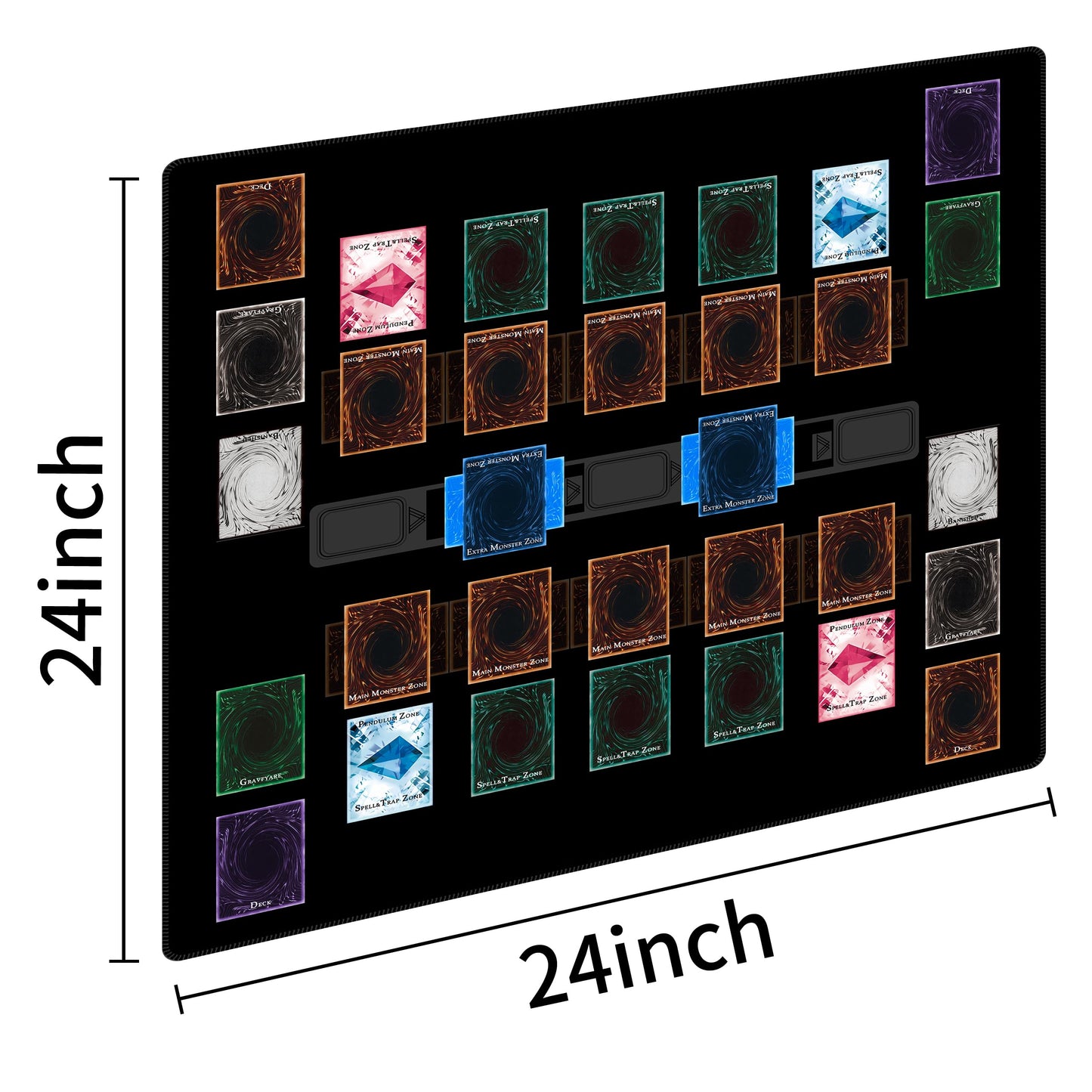 Extalas Stitched Yu-Gi-Oh Playmat — 2-Player 24x24 with Master Rule Duel Field Zones