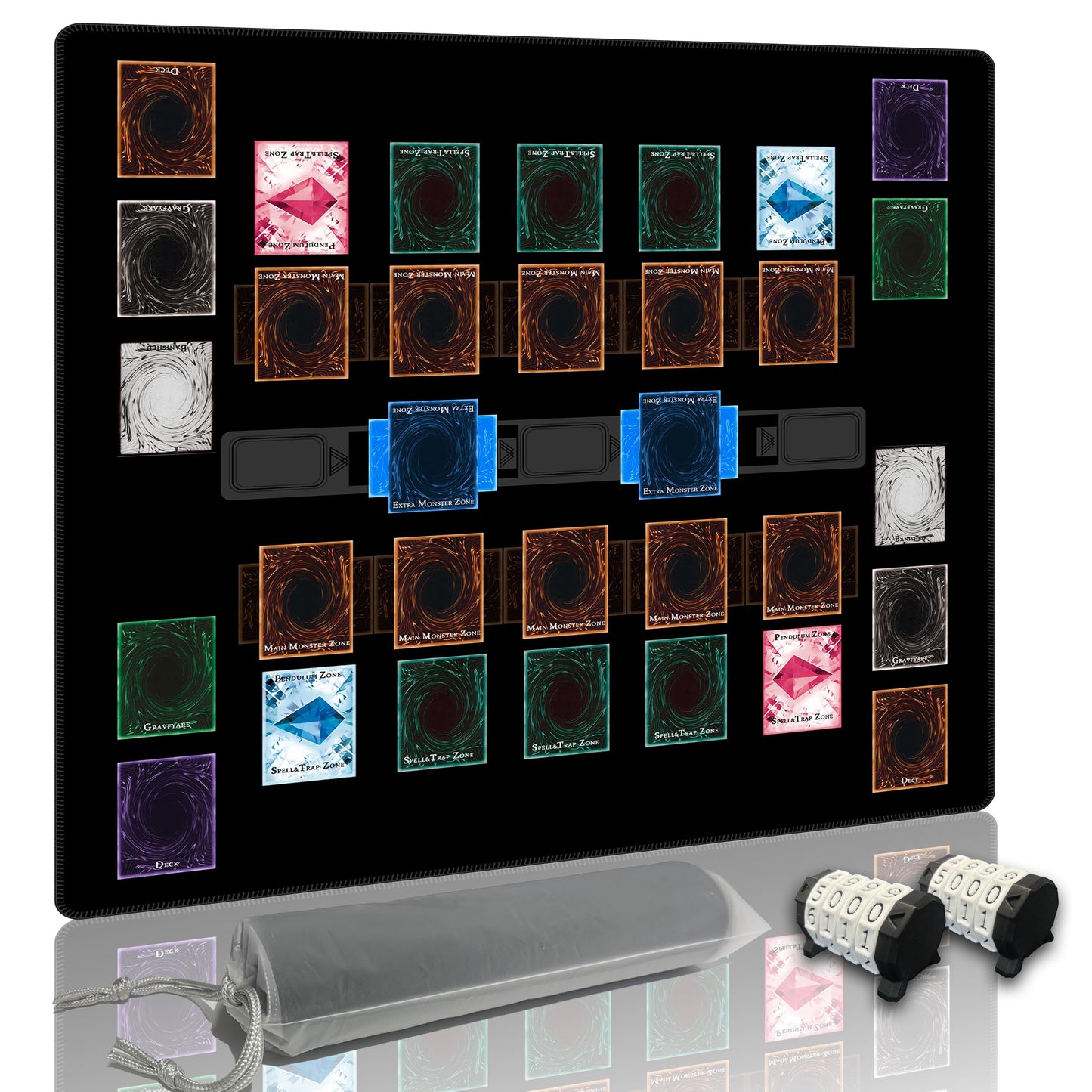 Extalas Stitched Yu-Gi-Oh Playmat — 2-Player 24x24 with Master Rule Duel Field Zones